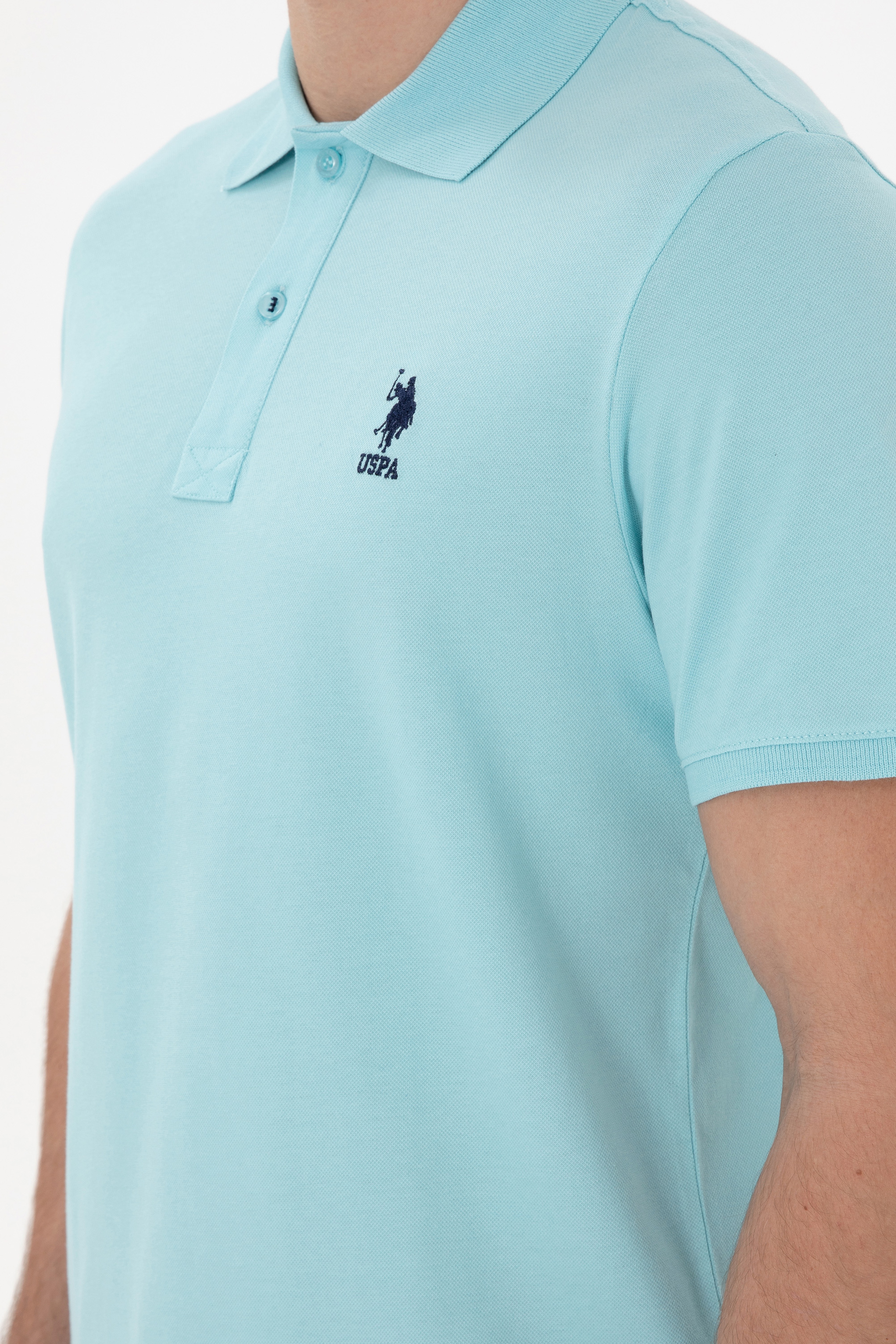 Erkek Slim Fit Polo Yaka Aqua Basic Tişört - Image 7