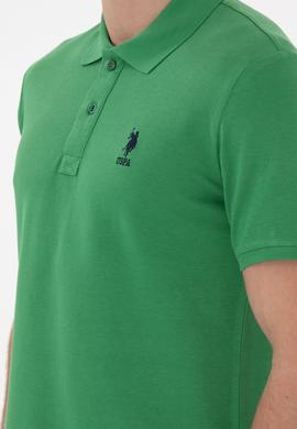 Erkek Slim Fit Polo Yaka Yeşil Basic Tişört - 50298041126