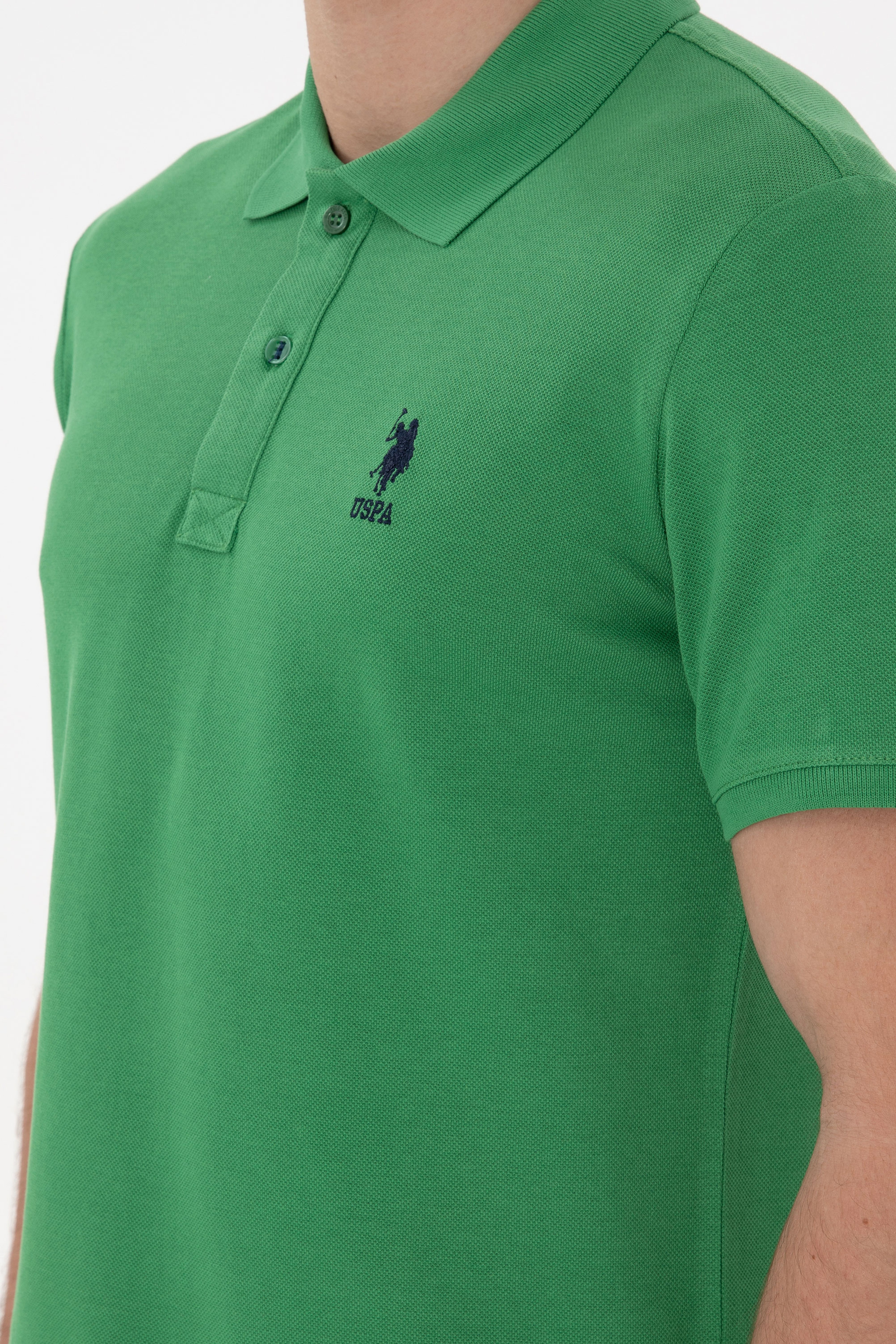 Erkek Slim Fit Polo Yaka Yeşil Basic Tişört