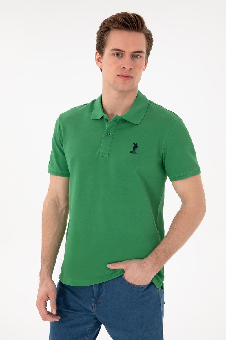 Erkek Slim Fit Polo Yaka Yeşil Basic Tişört - 50298041126