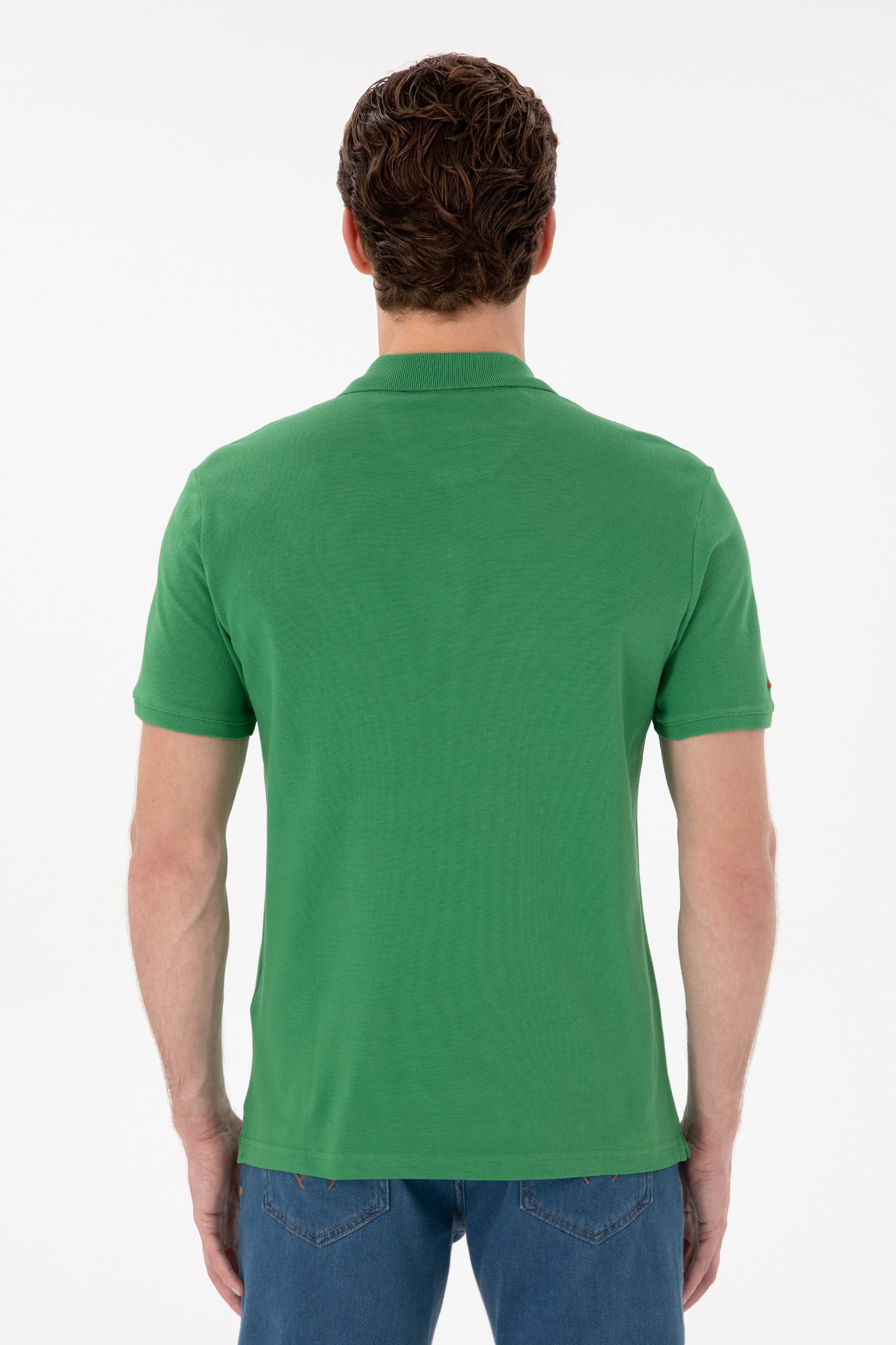 Erkek Slim Fit Polo Yaka Yeşil Basic Tişört - Image 5