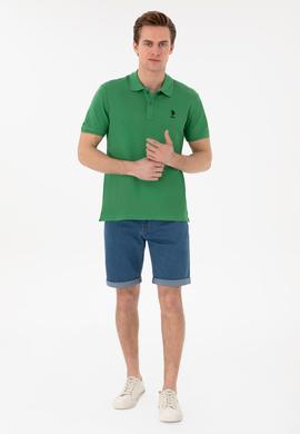 Erkek Slim Fit Polo Yaka Yeşil Basic Tişört - 50298041126