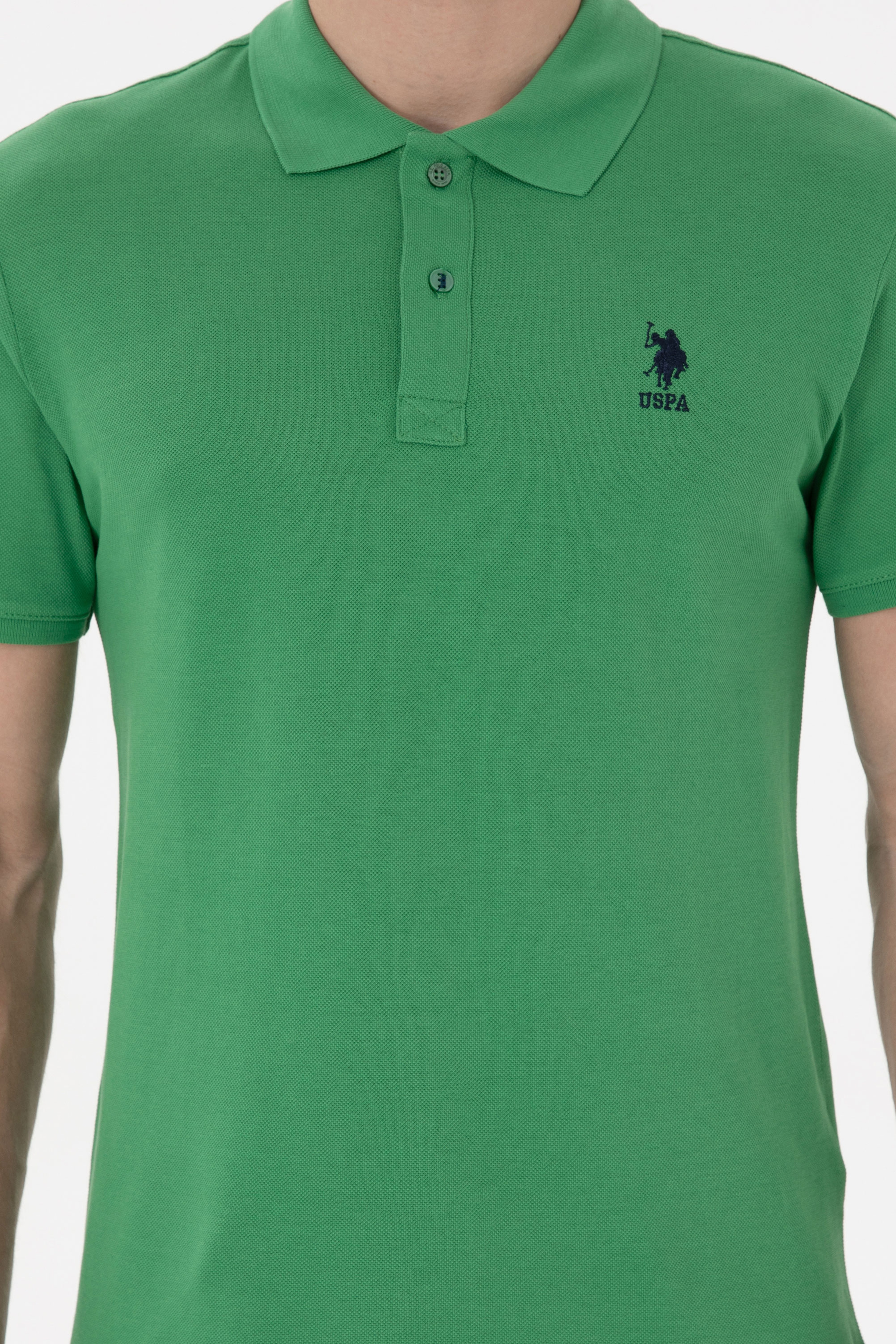 Erkek Slim Fit Polo Yaka Yeşil Basic Tişört