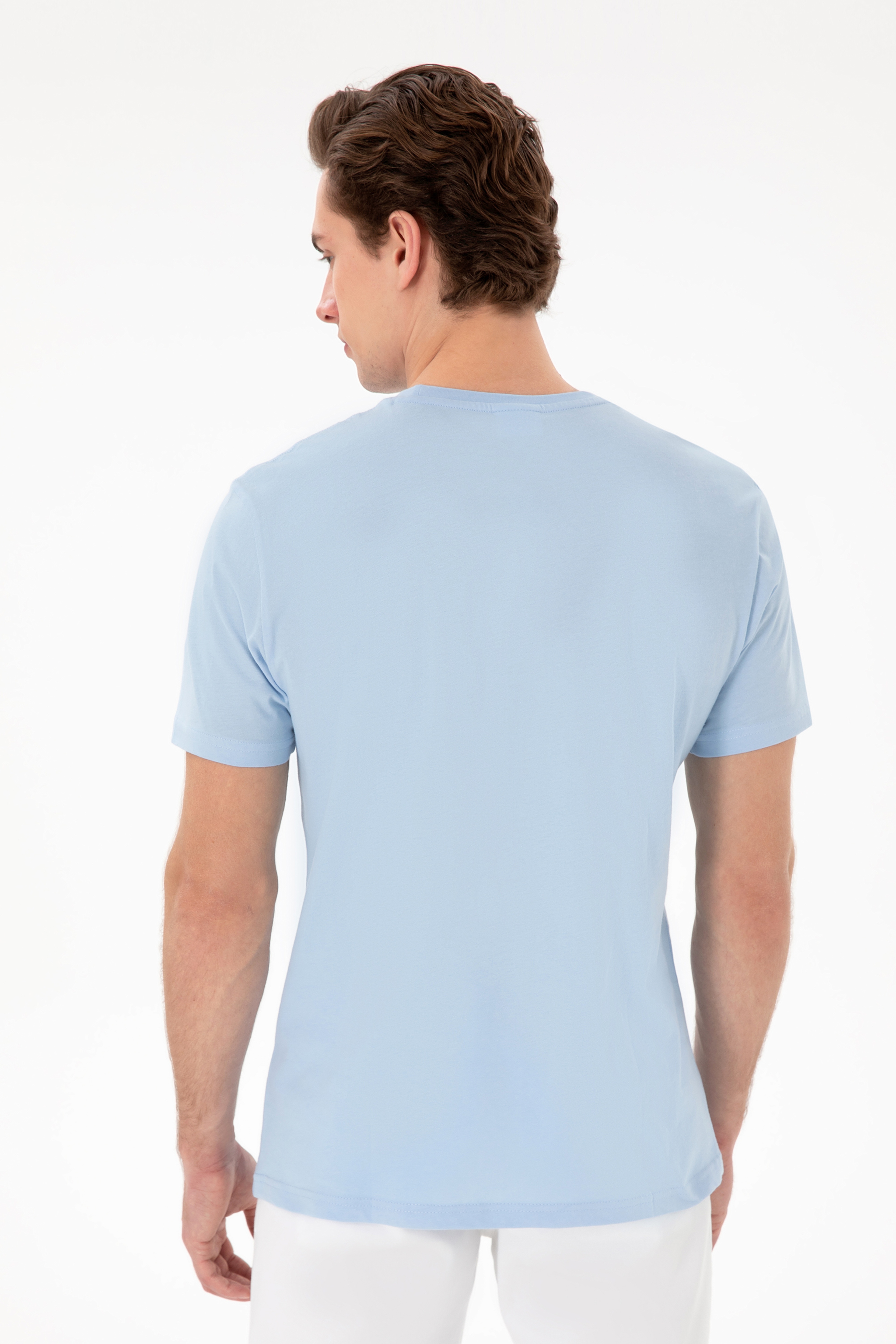 Erkek Regular Fit Bisiklet Yaka Açık Mavi Basic Tişört - Image 5