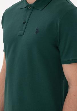 Erkek Slim Fit Polo Yaka Koyu Yeşil Basic Tişört - 50297984374