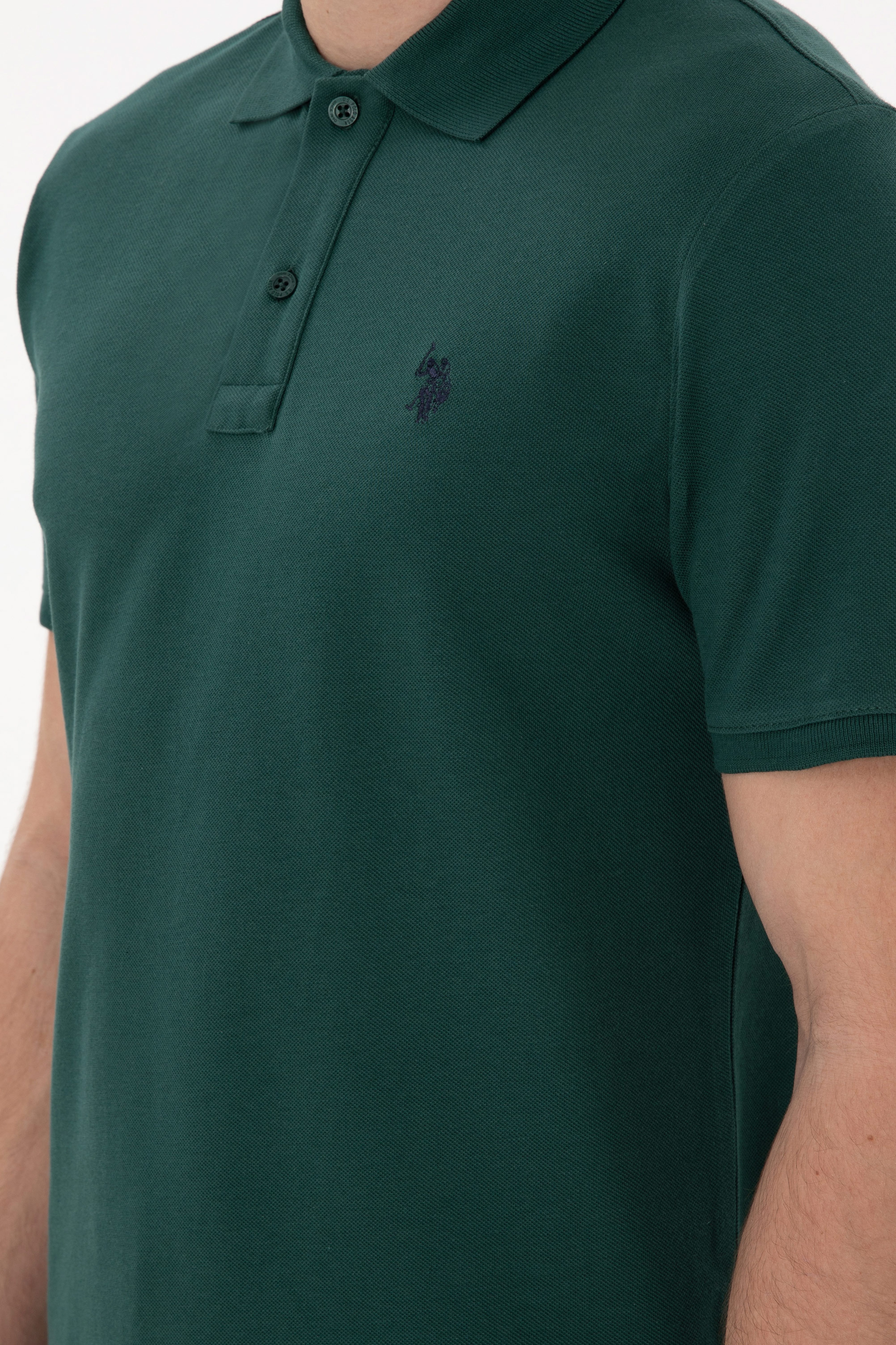 Erkek Slim Fit Polo Yaka Koyu Yeşil Basic Tişört