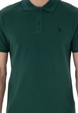 Erkek Slim Fit Polo Yaka Koyu Yeşil Basic Tişört - 50297984374