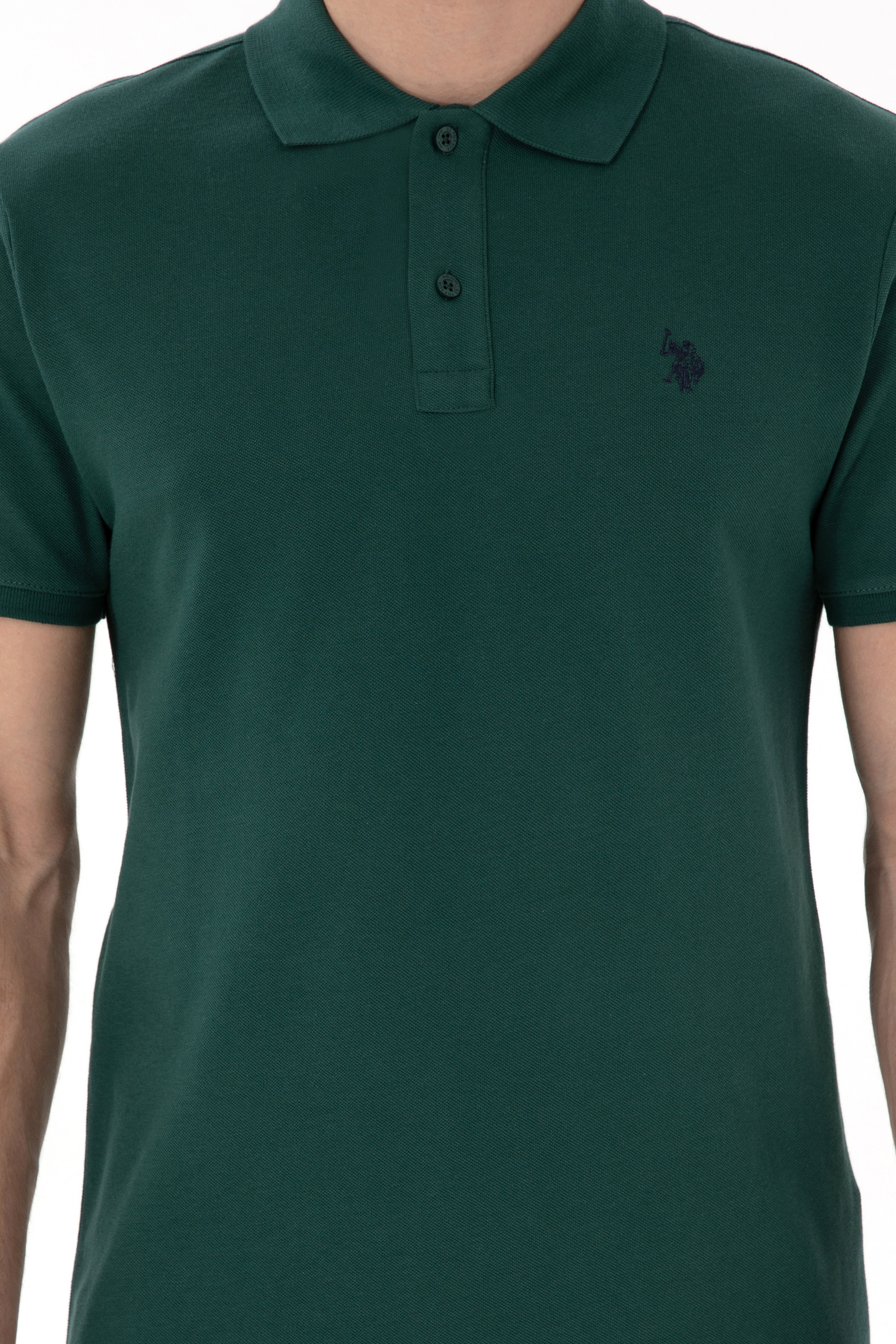 Erkek Slim Fit Polo Yaka Koyu Yeşil Basic Tişört - Image 6