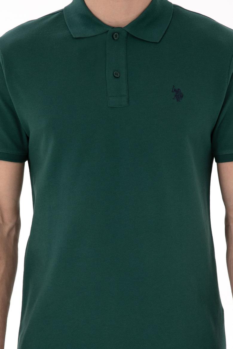Erkek Slim Fit Polo Yaka Koyu Yeşil Basic Tişört - 50297984374