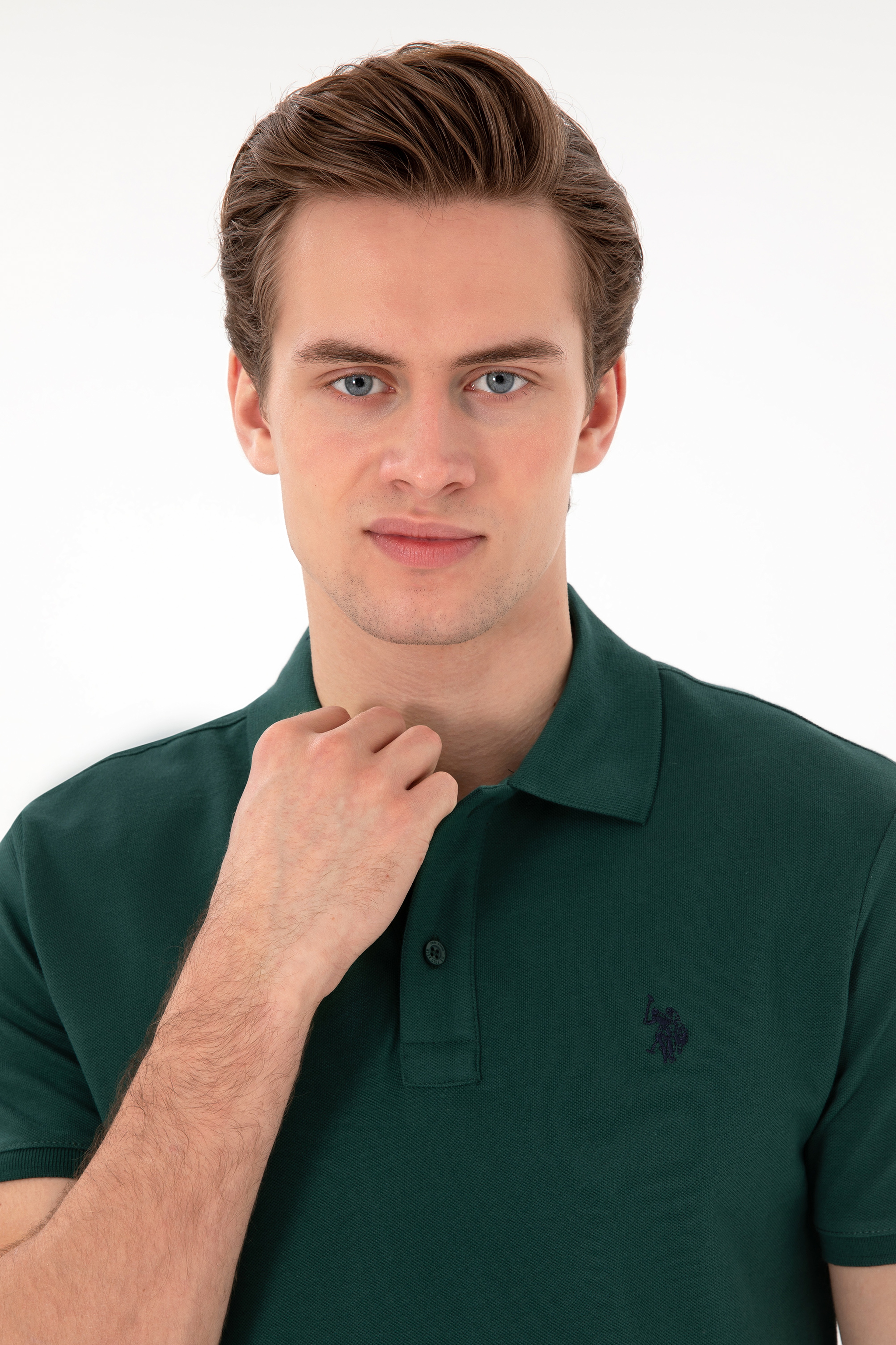 Erkek Slim Fit Polo Yaka Koyu Yeşil Basic Tişört
