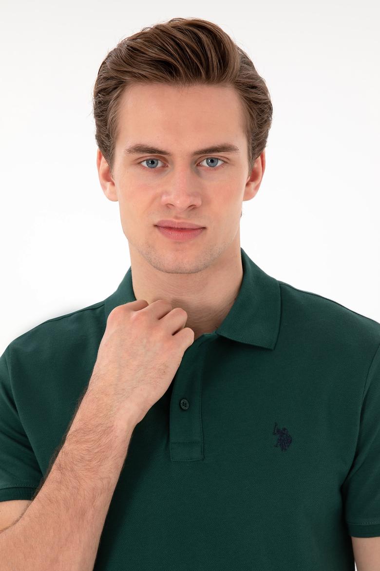 Erkek Slim Fit Polo Yaka Koyu Yeşil Basic Tişört - 50297984374
