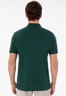 Erkek Slim Fit Polo Yaka Koyu Yeşil Basic Tişört - 50297984374
