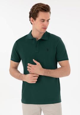 Erkek Slim Fit Polo Yaka Koyu Yeşil Basic Tişört - 50297984374