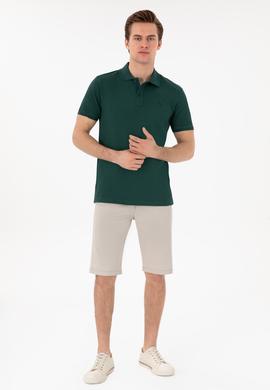 Erkek Slim Fit Polo Yaka Koyu Yeşil Basic Tişört - 50297984374
