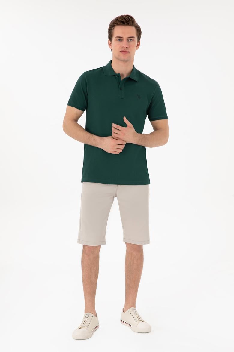 Erkek Slim Fit Polo Yaka Koyu Yeşil Basic Tişört - 50297984374