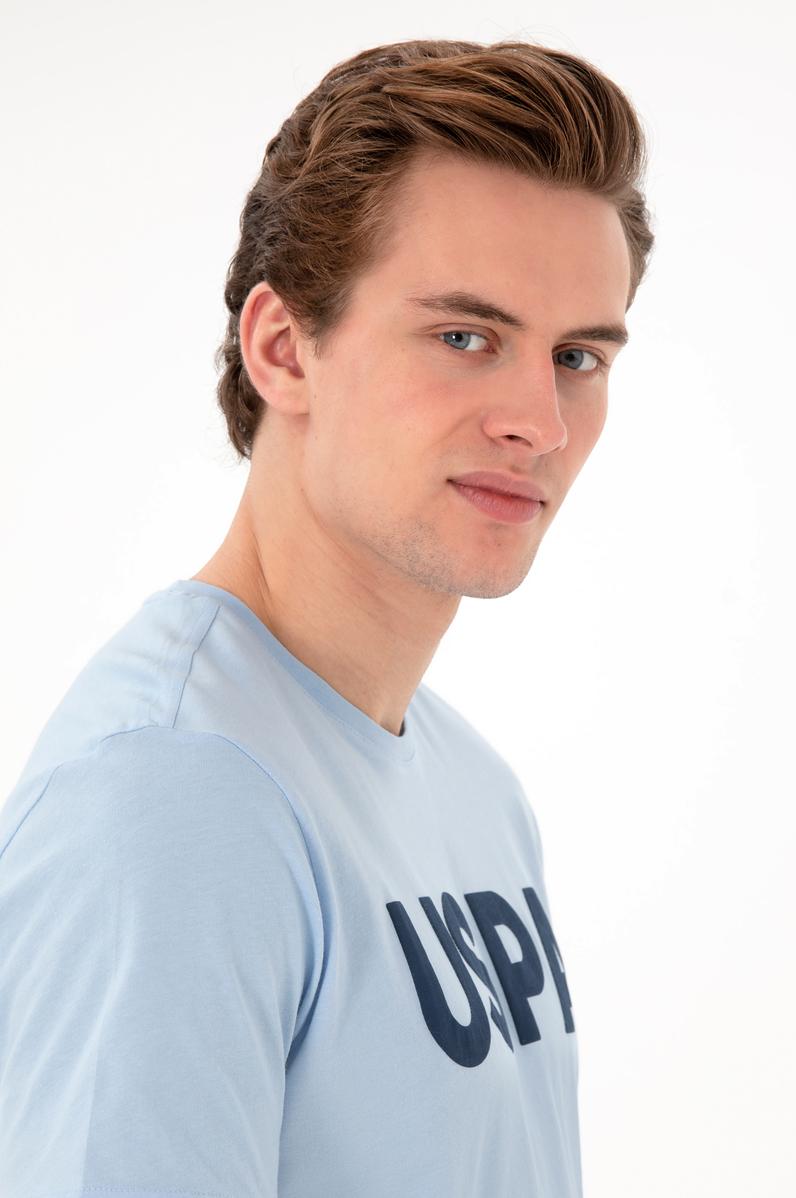 Erkek Regular Fit Bisiklet Yaka Açık Mavi Basic Tişört