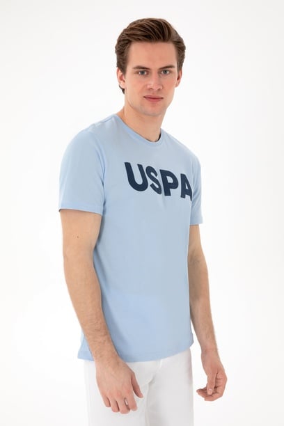 Erkek Regular Fit Bisiklet Yaka Açık Mavi Basic Tişört