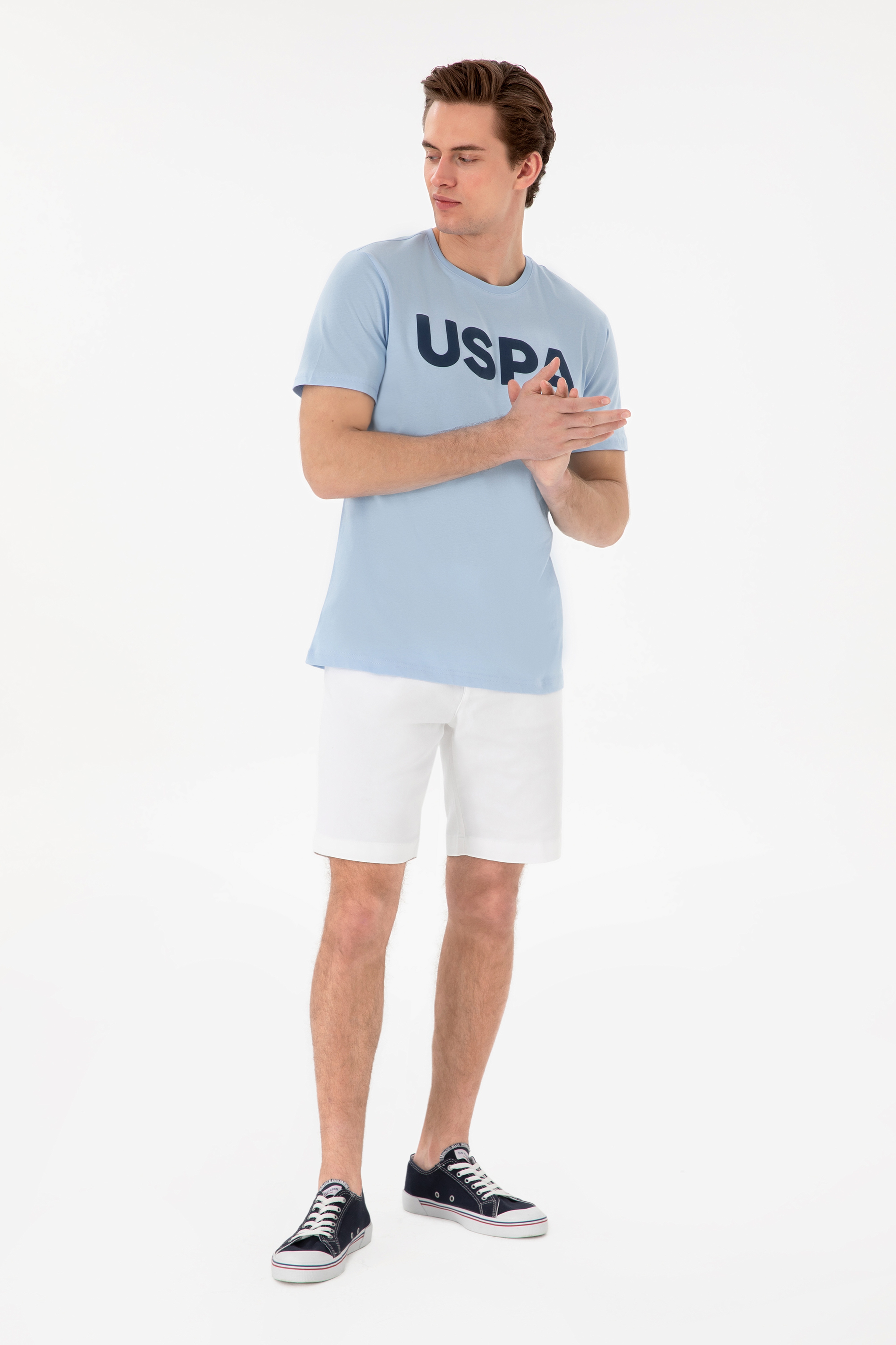 Erkek Regular Fit Bisiklet Yaka Açık Mavi Basic Tişört - Image 4