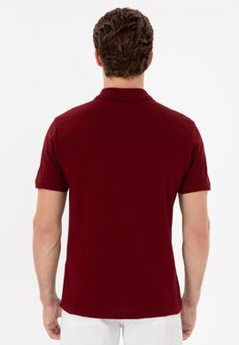 Erkek Slim Fit Polo Yaka Bordo Basic Tişört - 50297984314