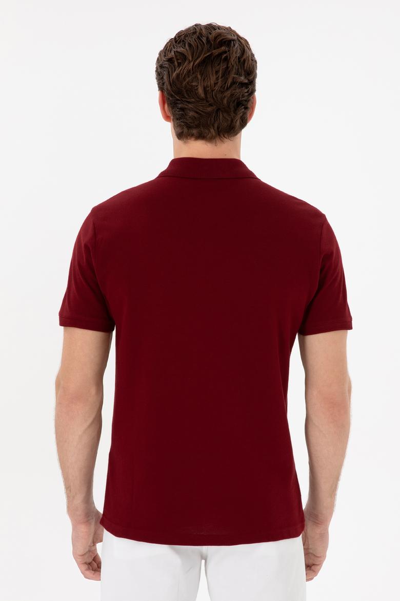 Erkek Slim Fit Polo Yaka Bordo Basic Tişört - 50297984314