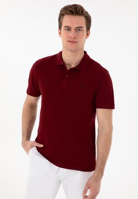 Erkek Slim Fit Polo Yaka Bordo Basic Tişört - 50297984314