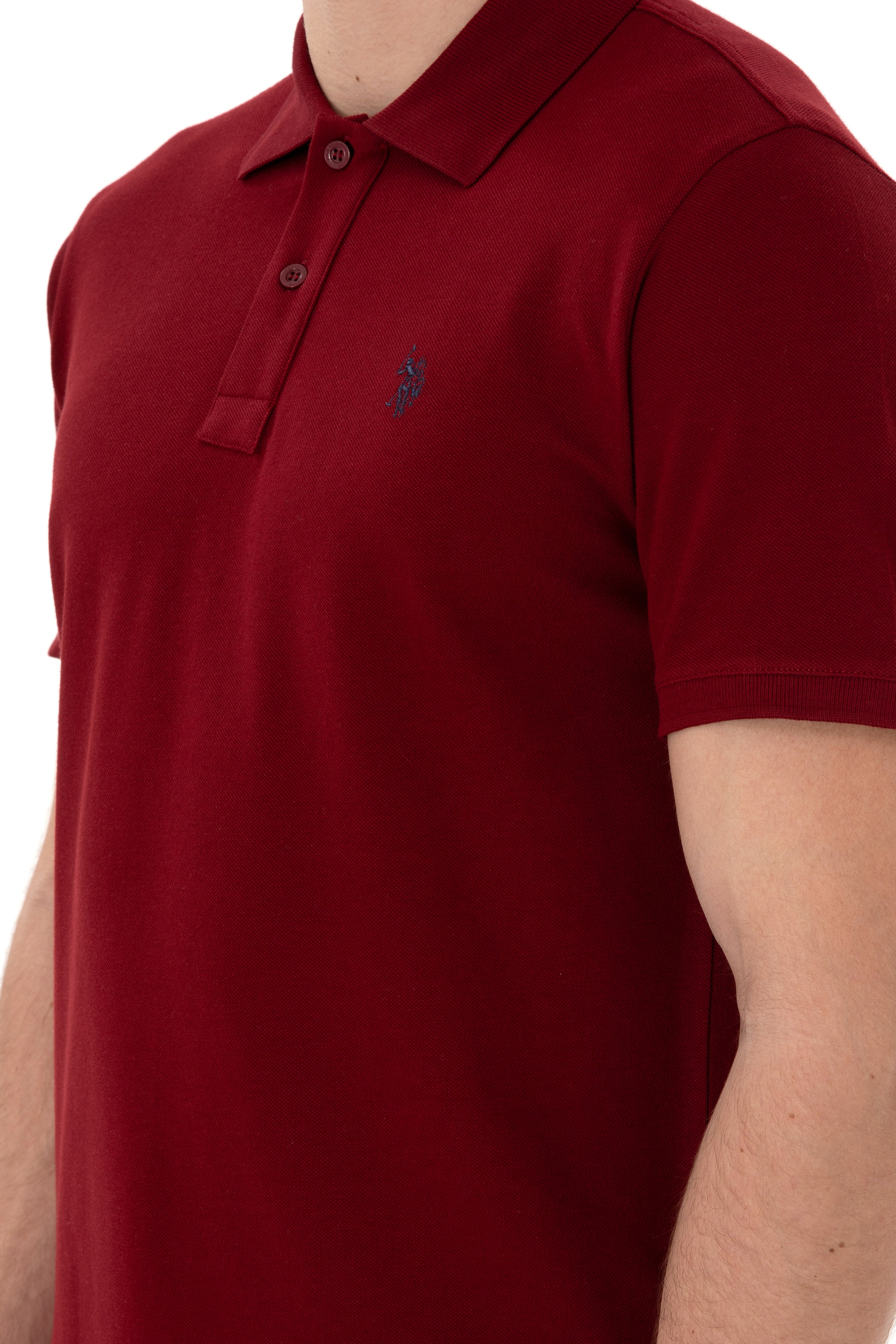 Erkek Slim Fit Polo Yaka Bordo Basic Tişört - Image 7