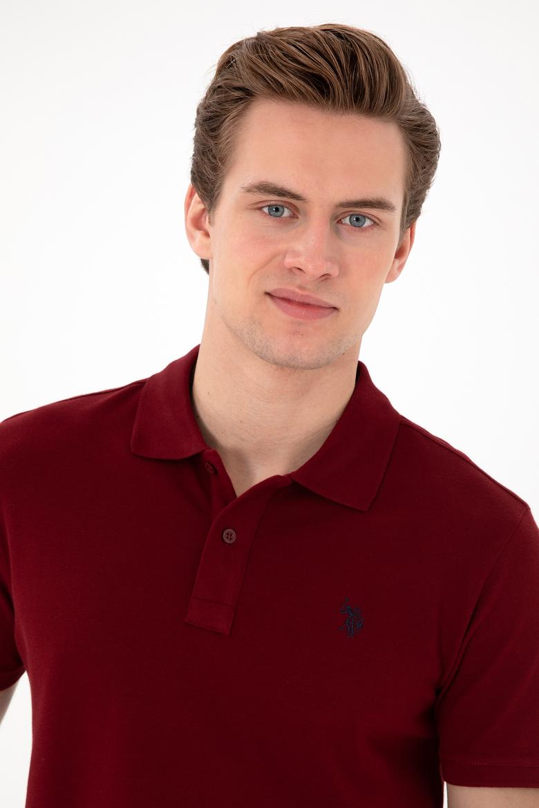 Erkek Slim Fit Polo Yaka Bordo Basic Tişört - 50297984314