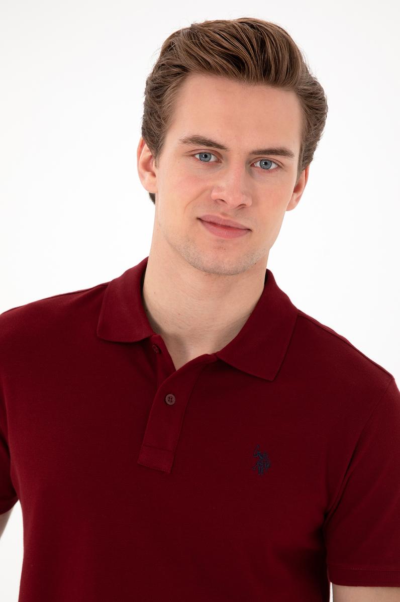 Erkek Slim Fit Polo Yaka Bordo Basic Tişört