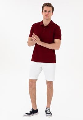 Erkek Slim Fit Polo Yaka Bordo Basic Tişört - 50297984314
