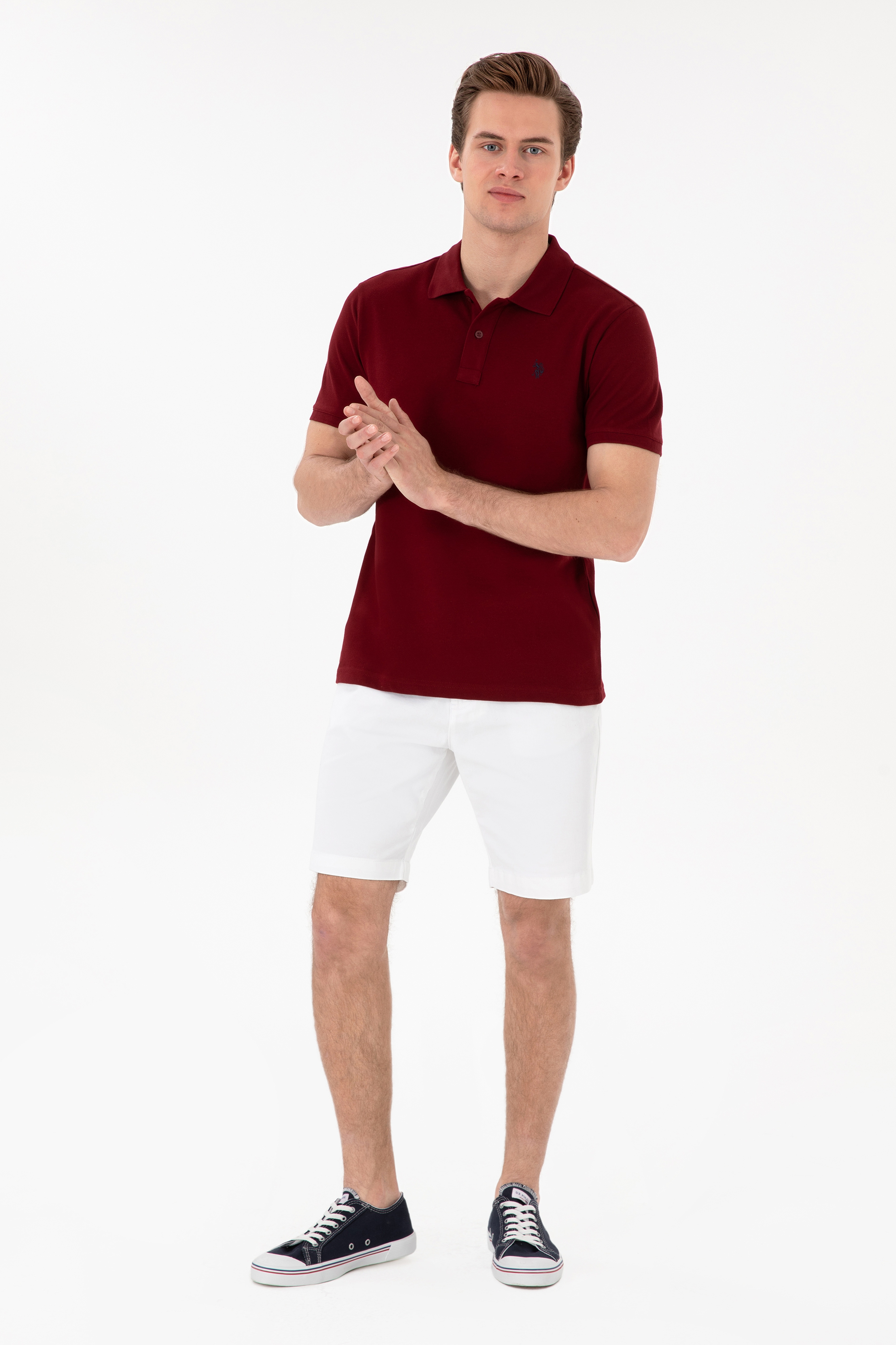 Erkek Slim Fit Polo Yaka Bordo Basic Tişört - Image 4
