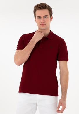 Erkek Slim Fit Polo Yaka Bordo Basic Tişört - 50297984314