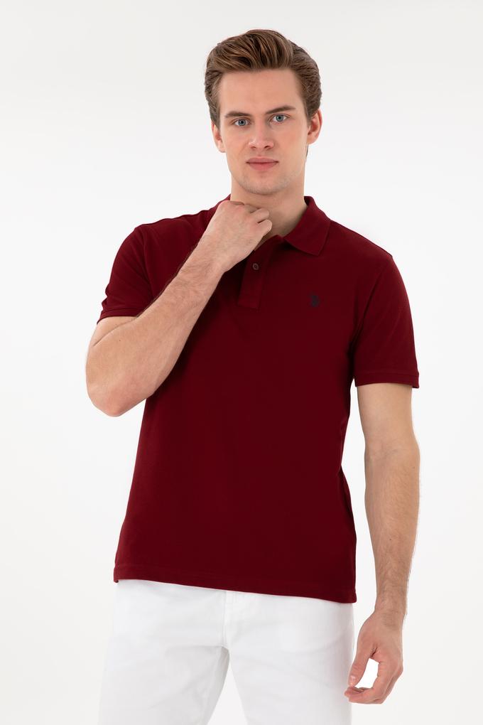 Erkek Slim Fit Polo Yaka Bordo Basic Tişört