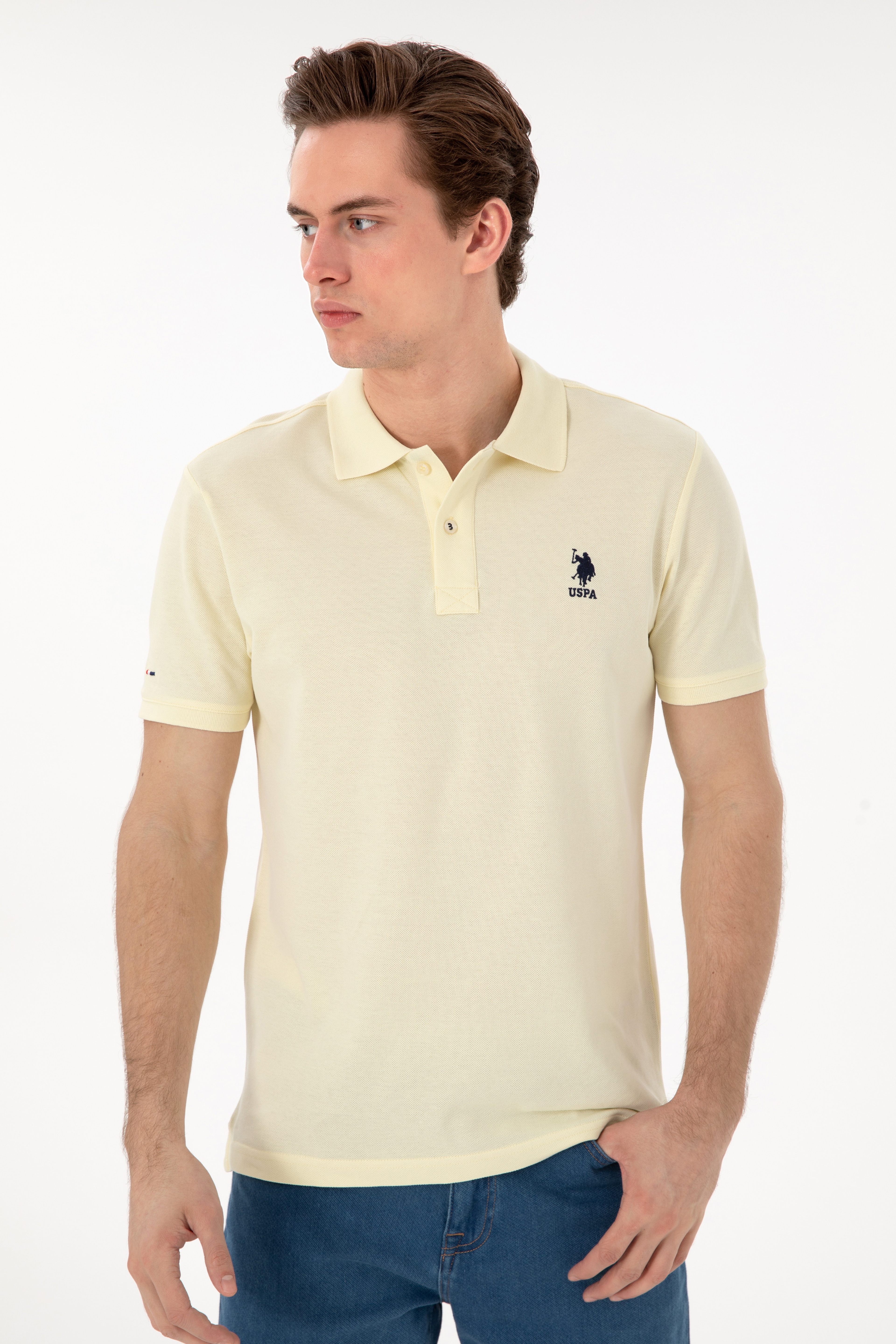 Erkek Slim Fit Polo Yaka Limon Basic Tişört