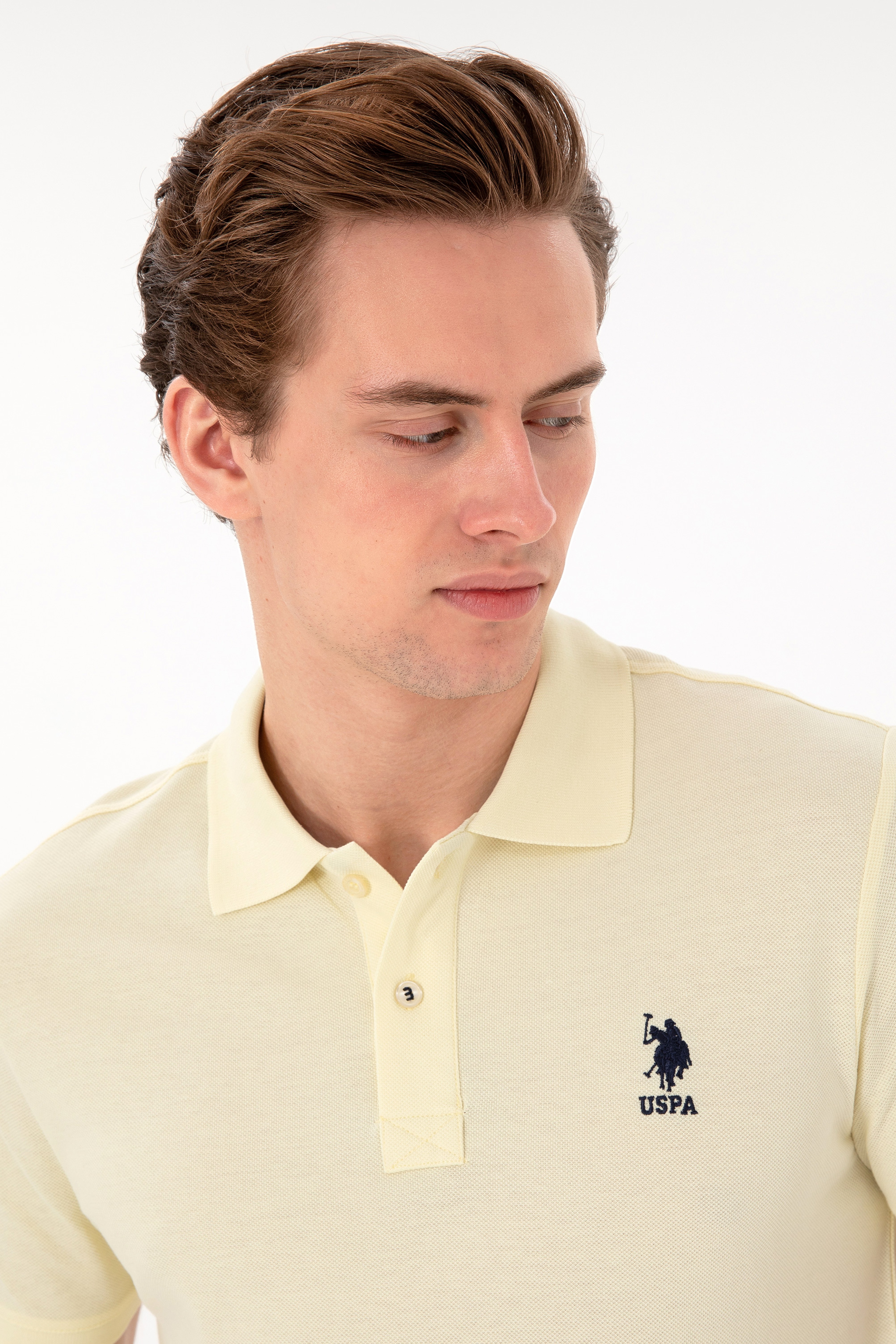 Erkek Slim Fit Polo Yaka Limon Basic Tişört - Image 2