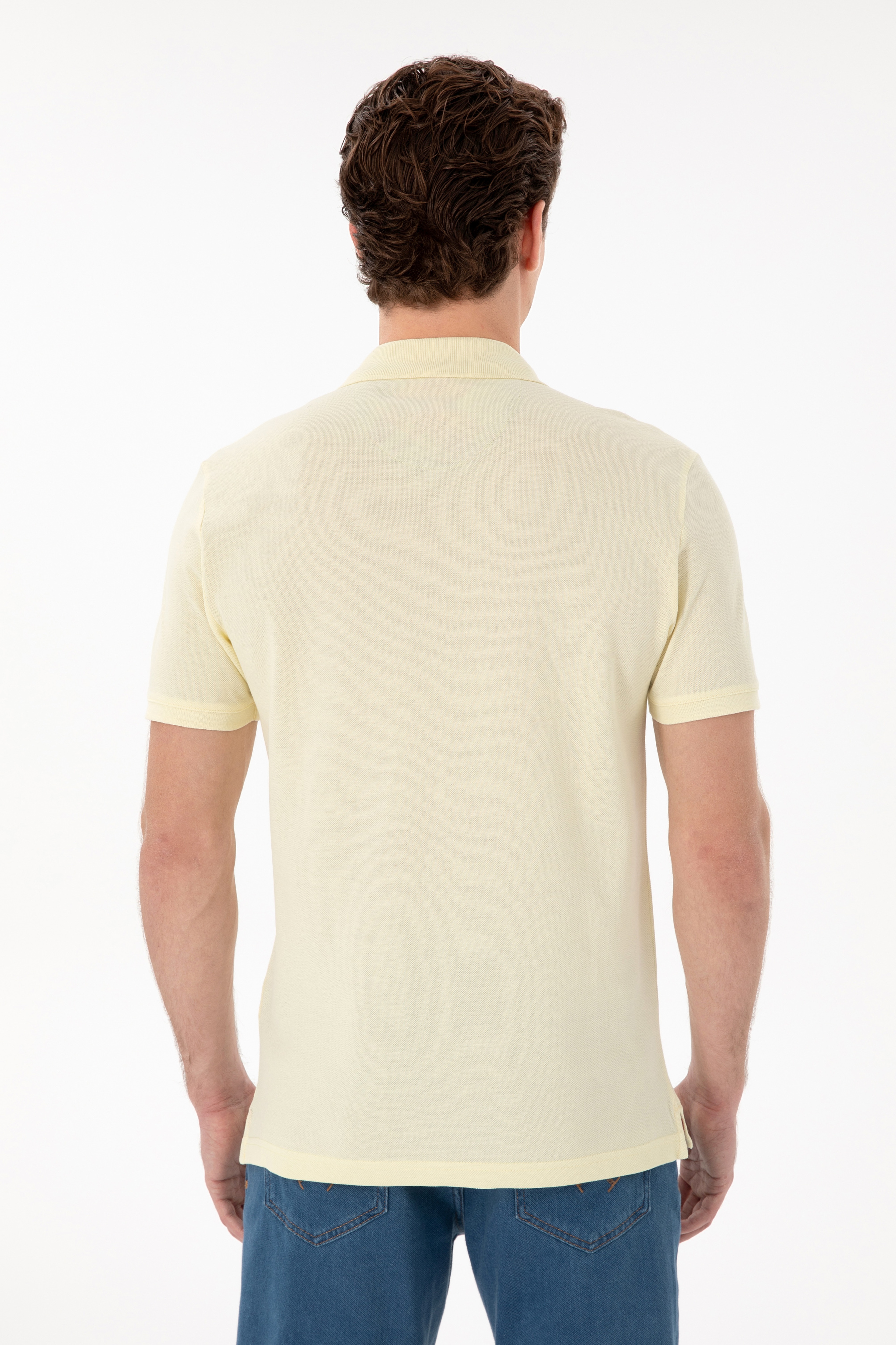 Erkek Slim Fit Polo Yaka Limon Basic Tişört