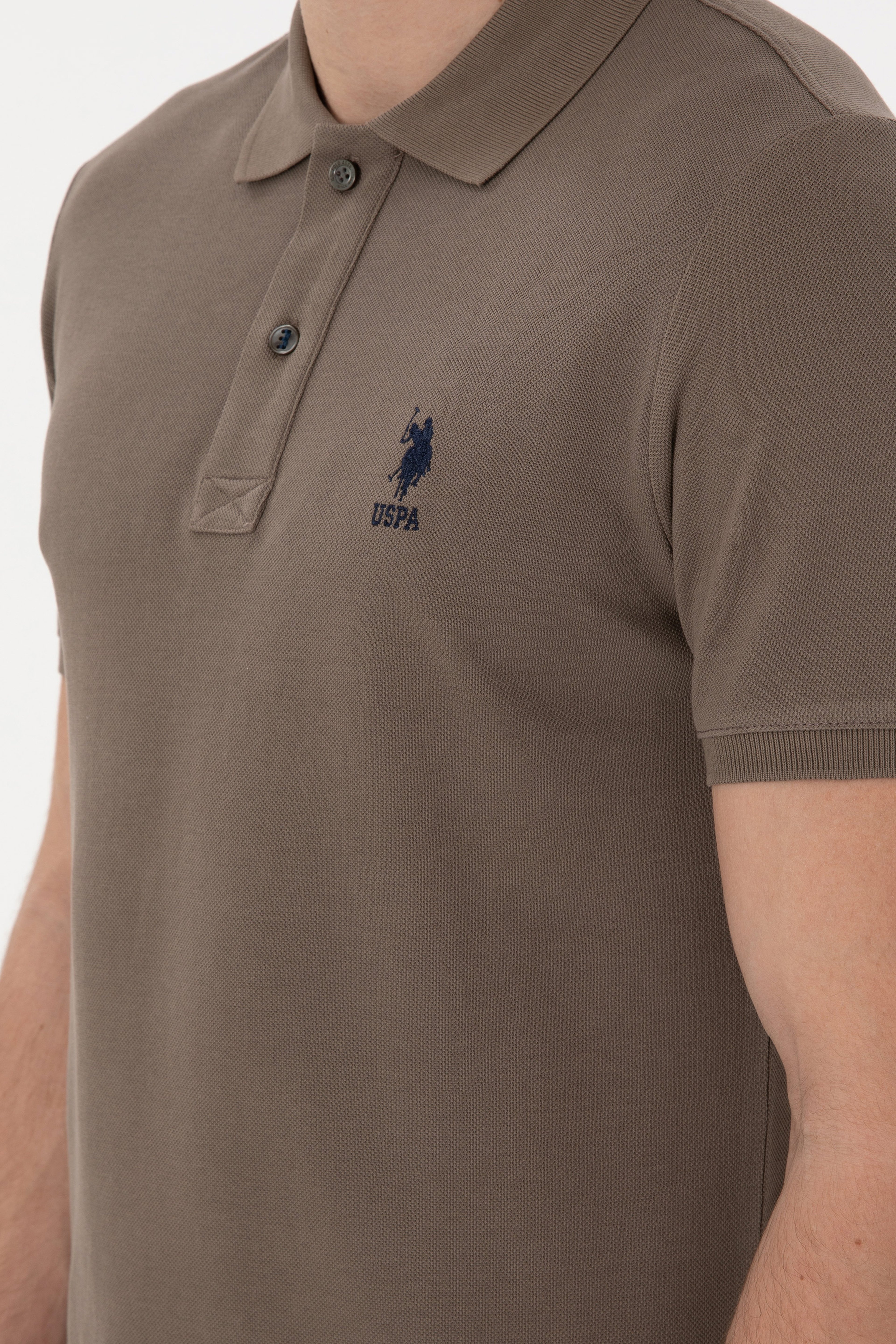 Erkek Slim Fit Polo Yaka Vizon Basic Tişört - Image 7