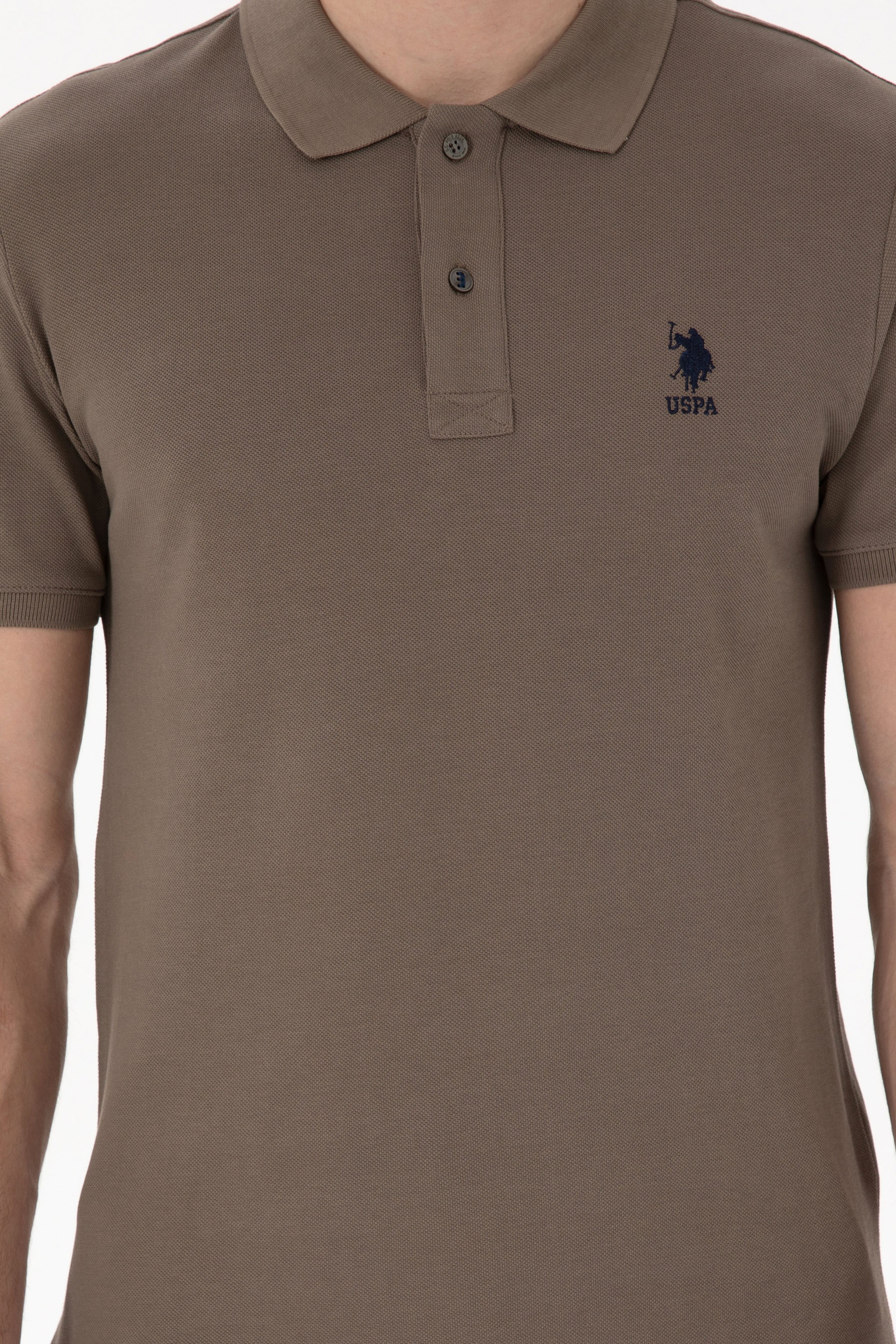Erkek Slim Fit Polo Yaka Vizon Basic Tişört - Image 6