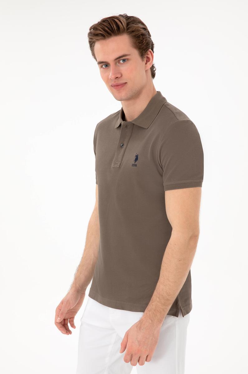 Erkek Slim Fit Polo Yaka Vizon Basic Tişört