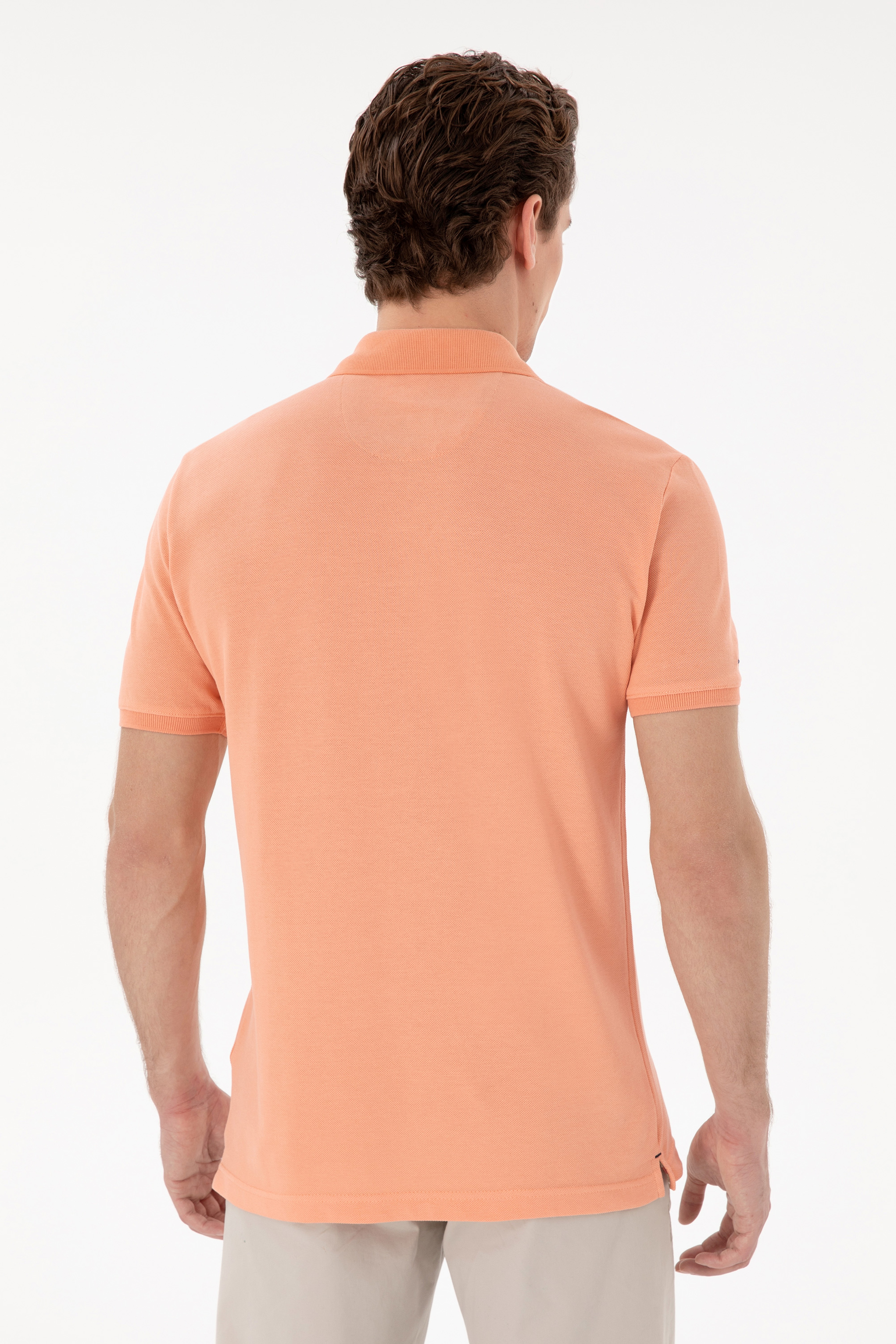 Erkek Slim Fit Polo Yaka Somon Basic Tişört