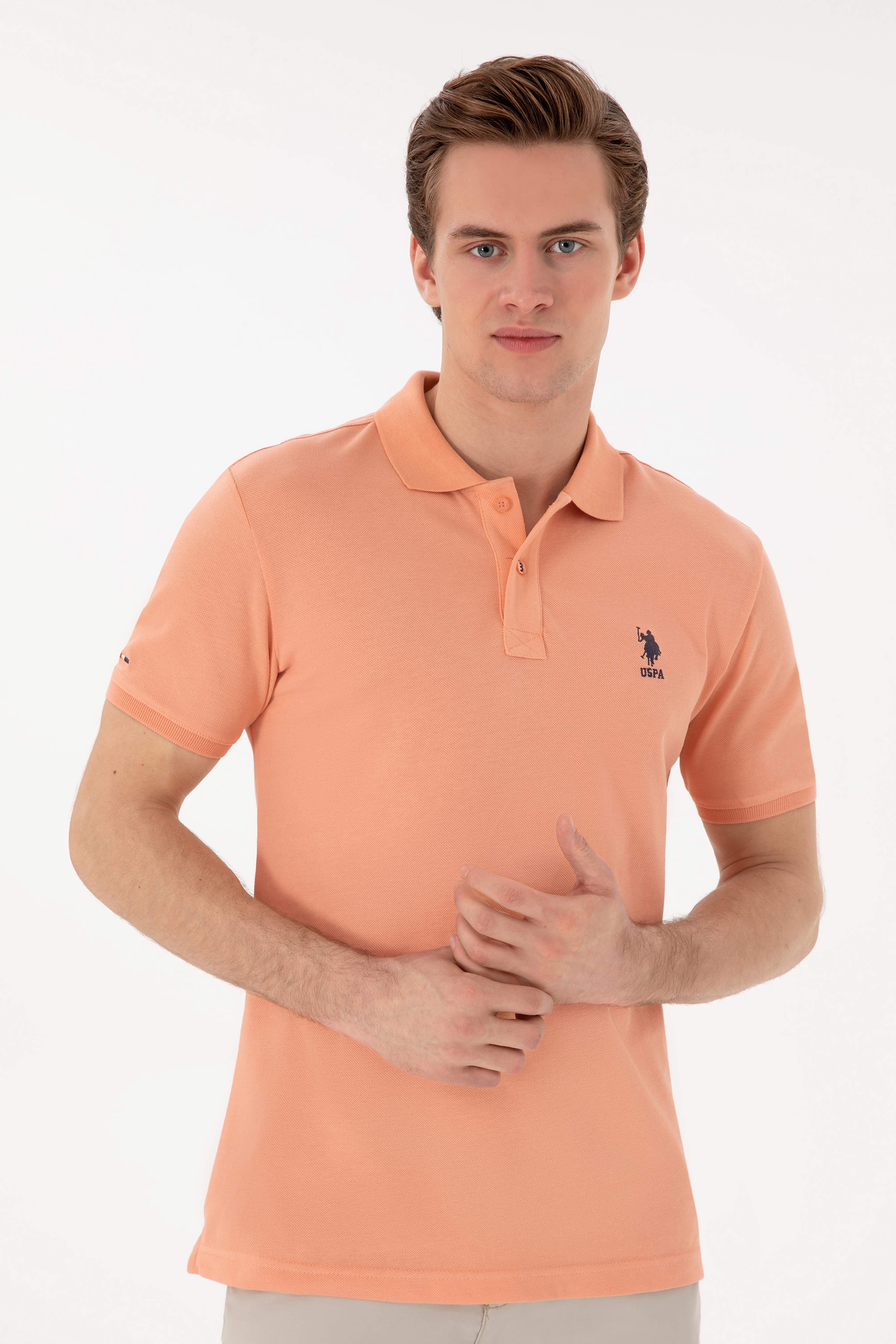 Erkek Slim Fit Polo Yaka Somon Basic Tişört - Image 3