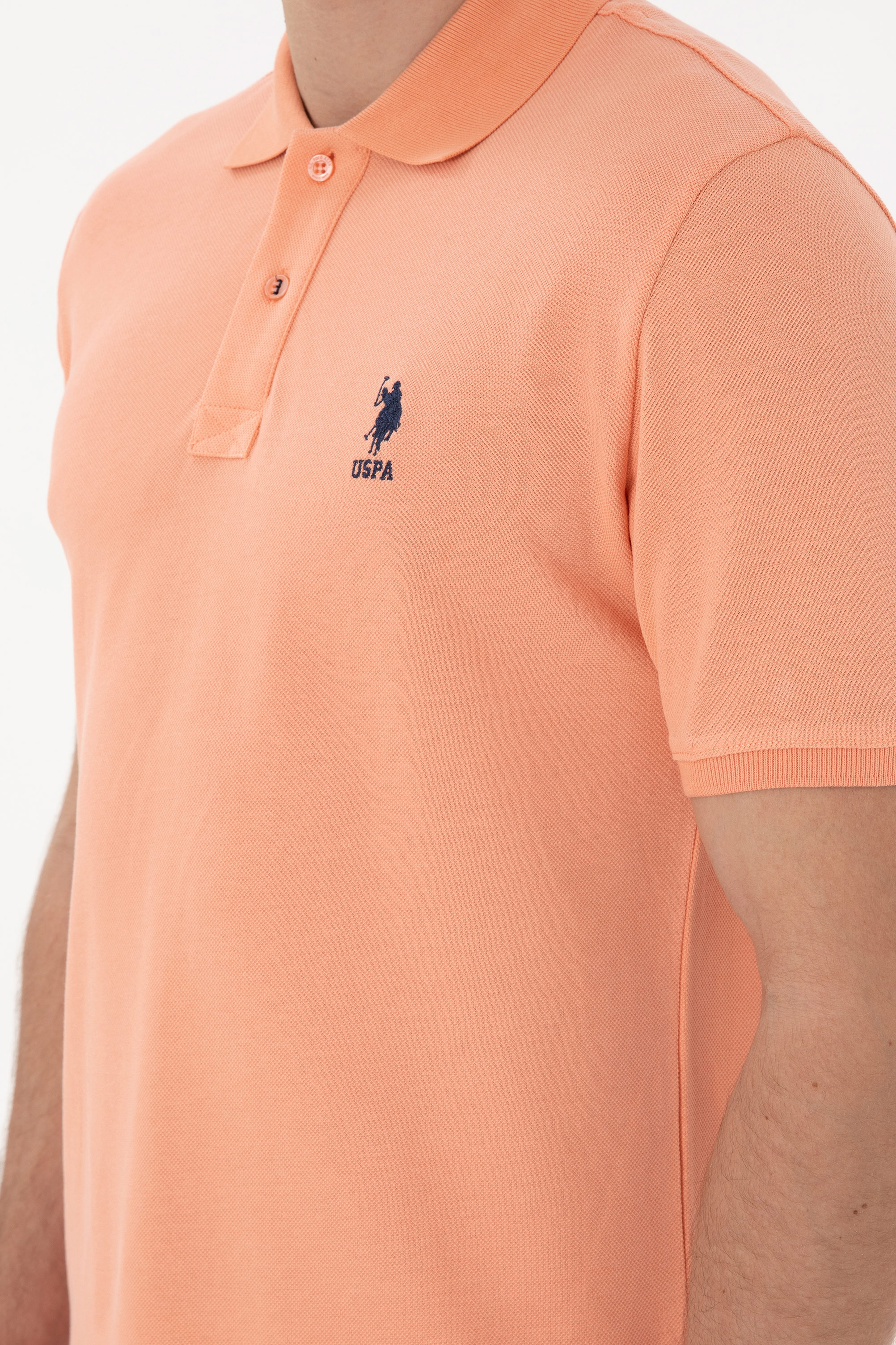 Erkek Slim Fit Polo Yaka Somon Basic Tişört