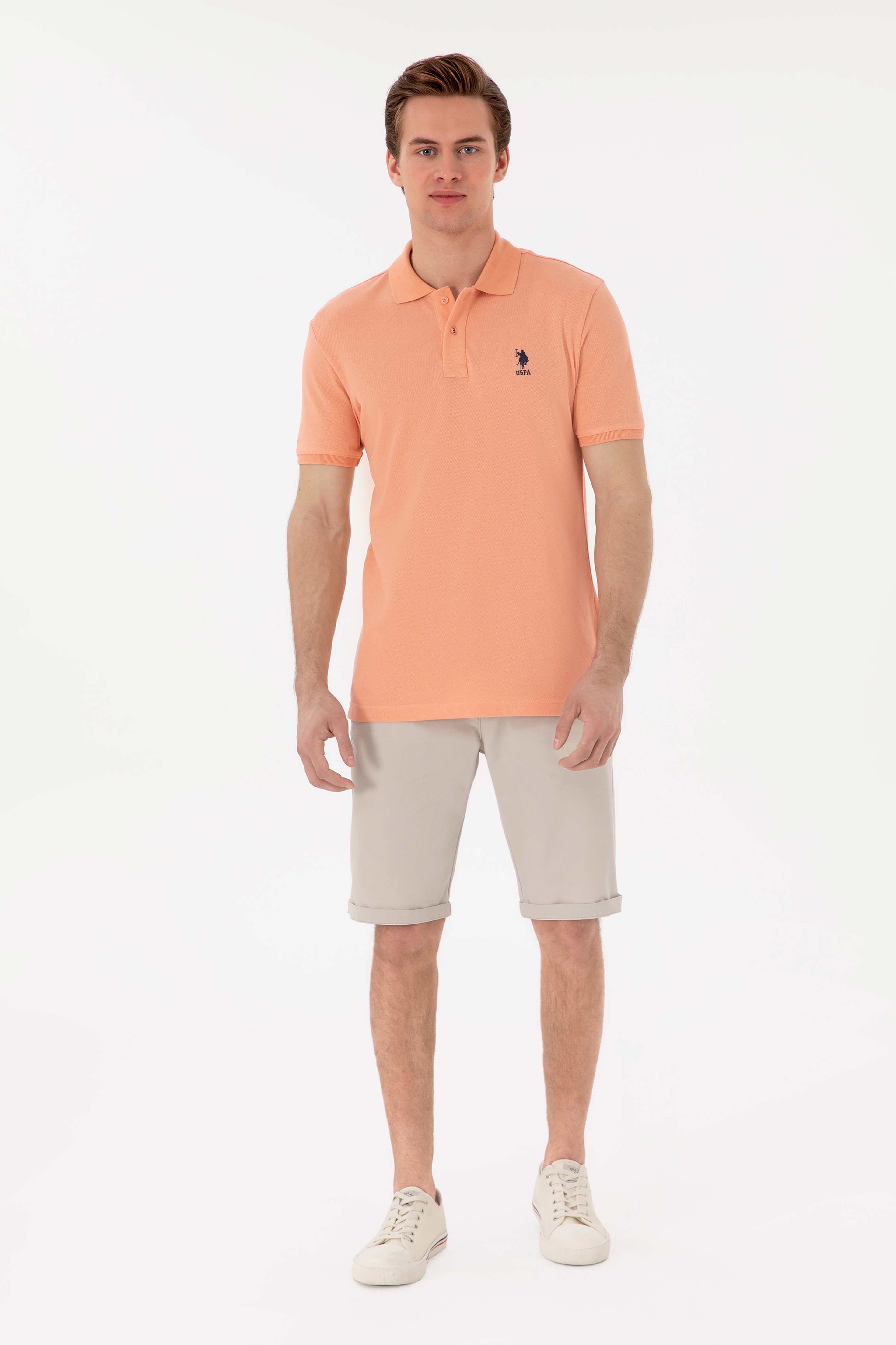 Erkek Slim Fit Polo Yaka Somon Basic Tişört