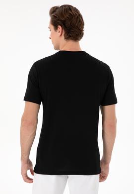 Erkek Regular Fit Bisiklet Yaka Siyah Basic Tişört - 50297988013