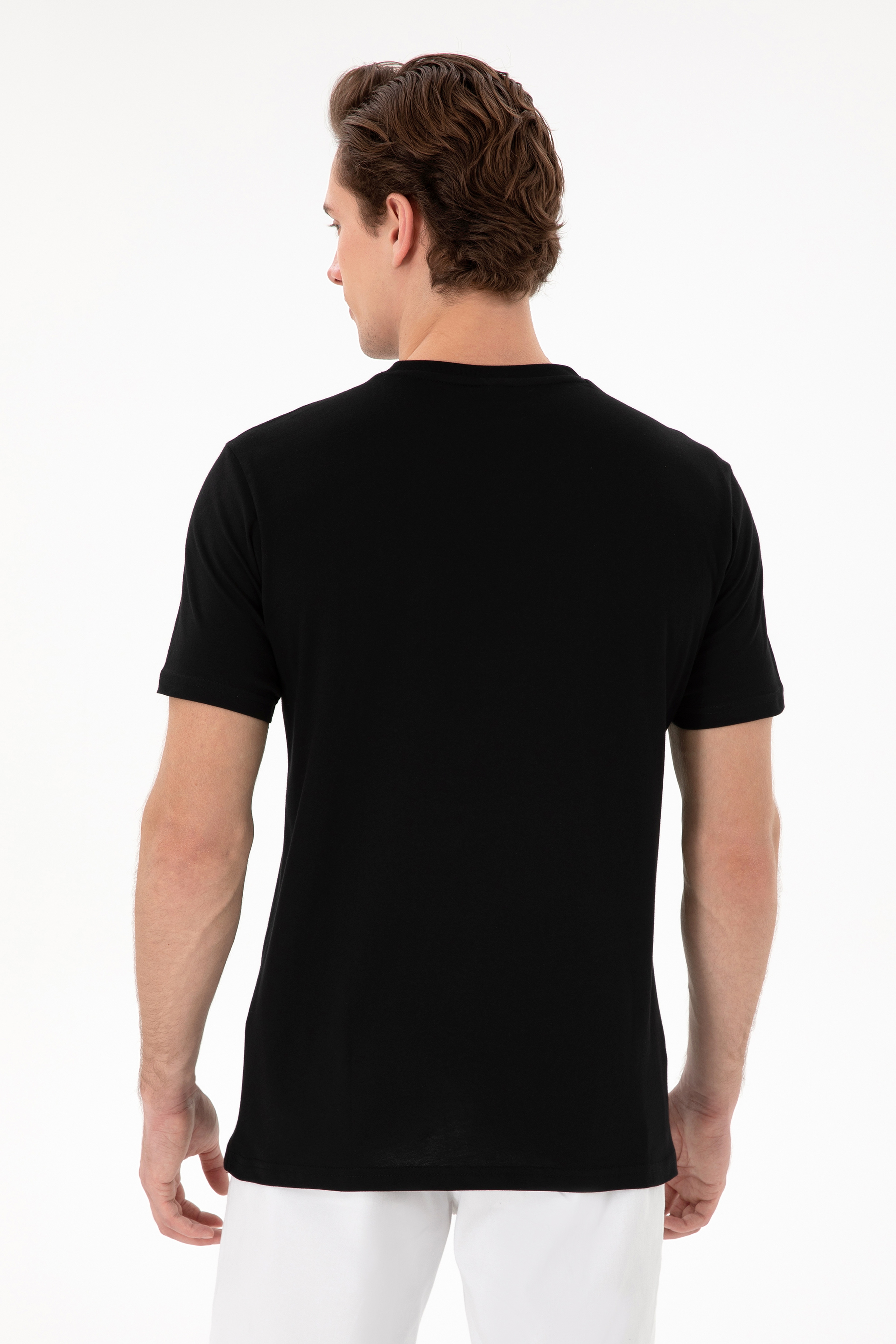 Erkek Regular Fit Bisiklet Yaka Siyah Basic Tişört - Image 5
