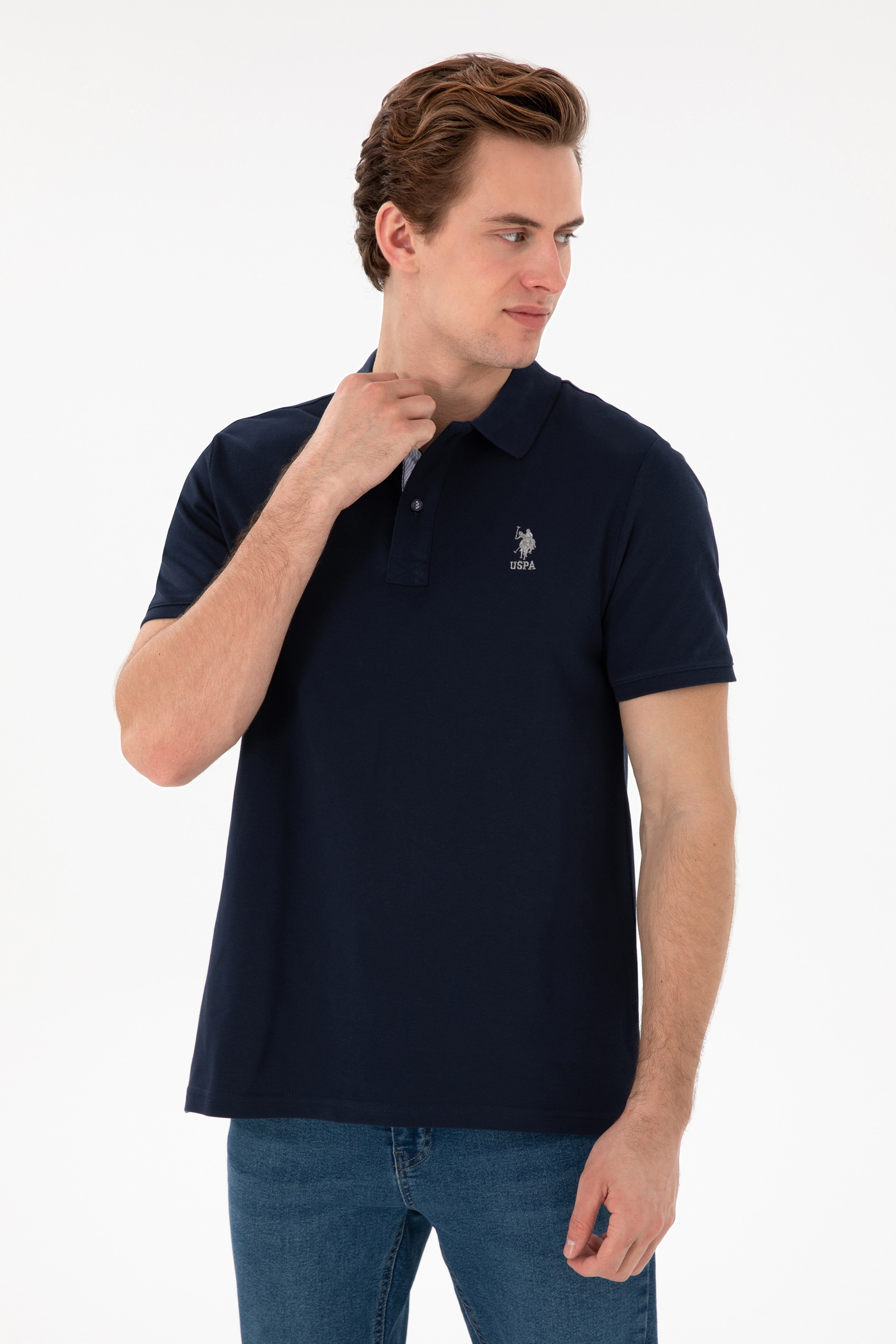 Erkek Regular Fit Polo Yaka Lacivert Basic Tişört