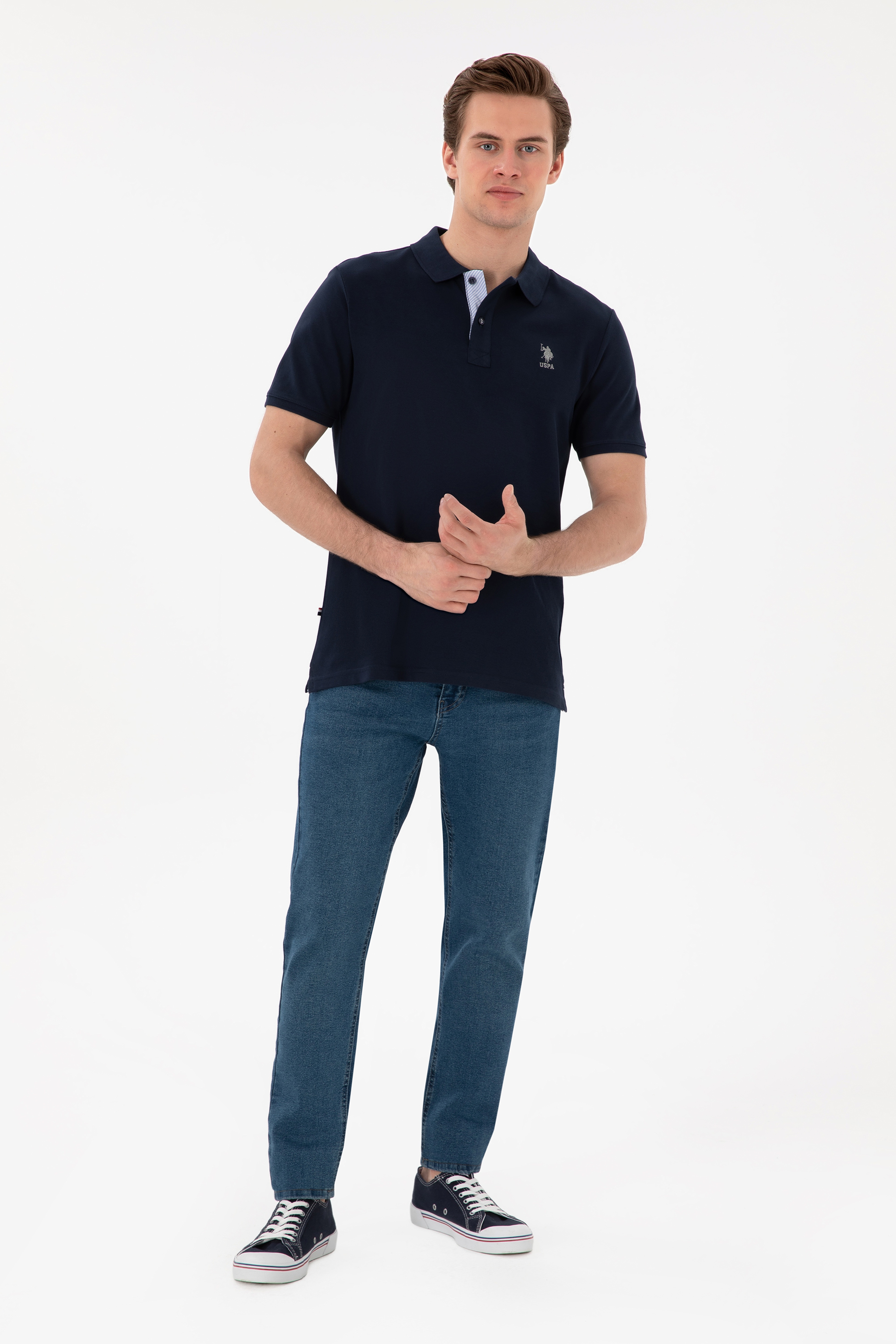 Erkek Regular Fit Polo Yaka Lacivert Basic Tişört - Image 4