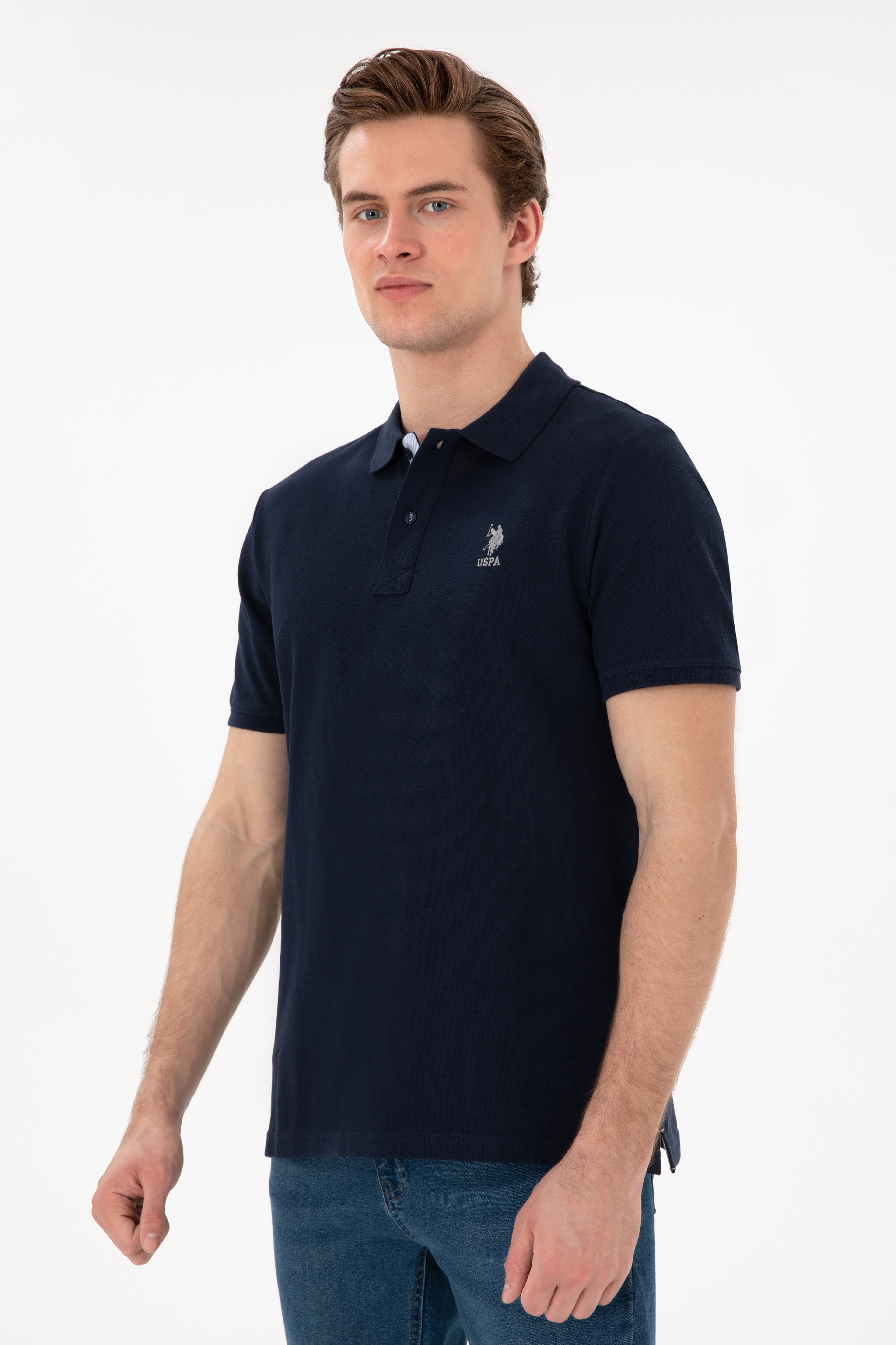 Erkek Regular Fit Polo Yaka Lacivert Basic Tişört - Image 3