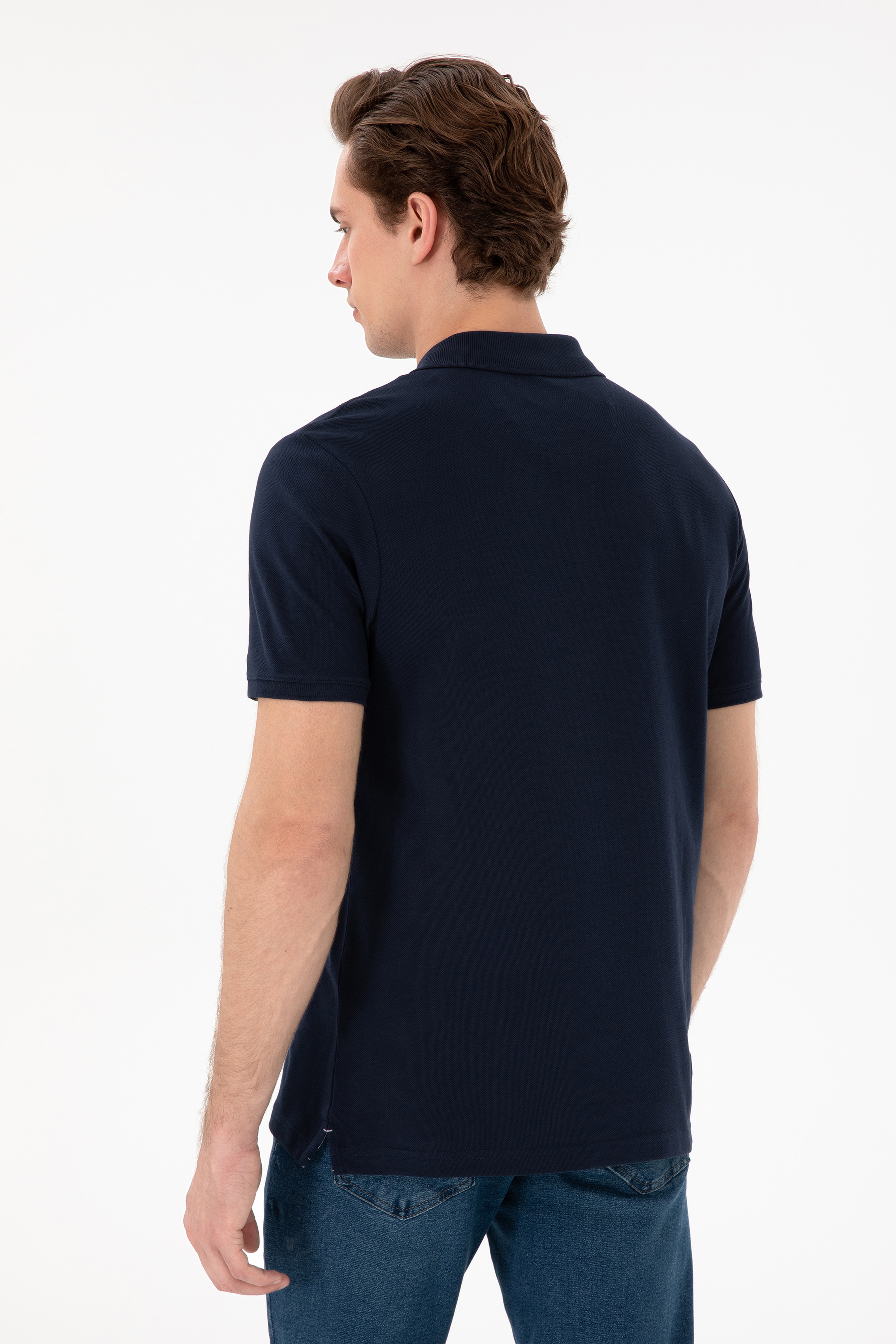 Erkek Regular Fit Polo Yaka Lacivert Basic Tişört