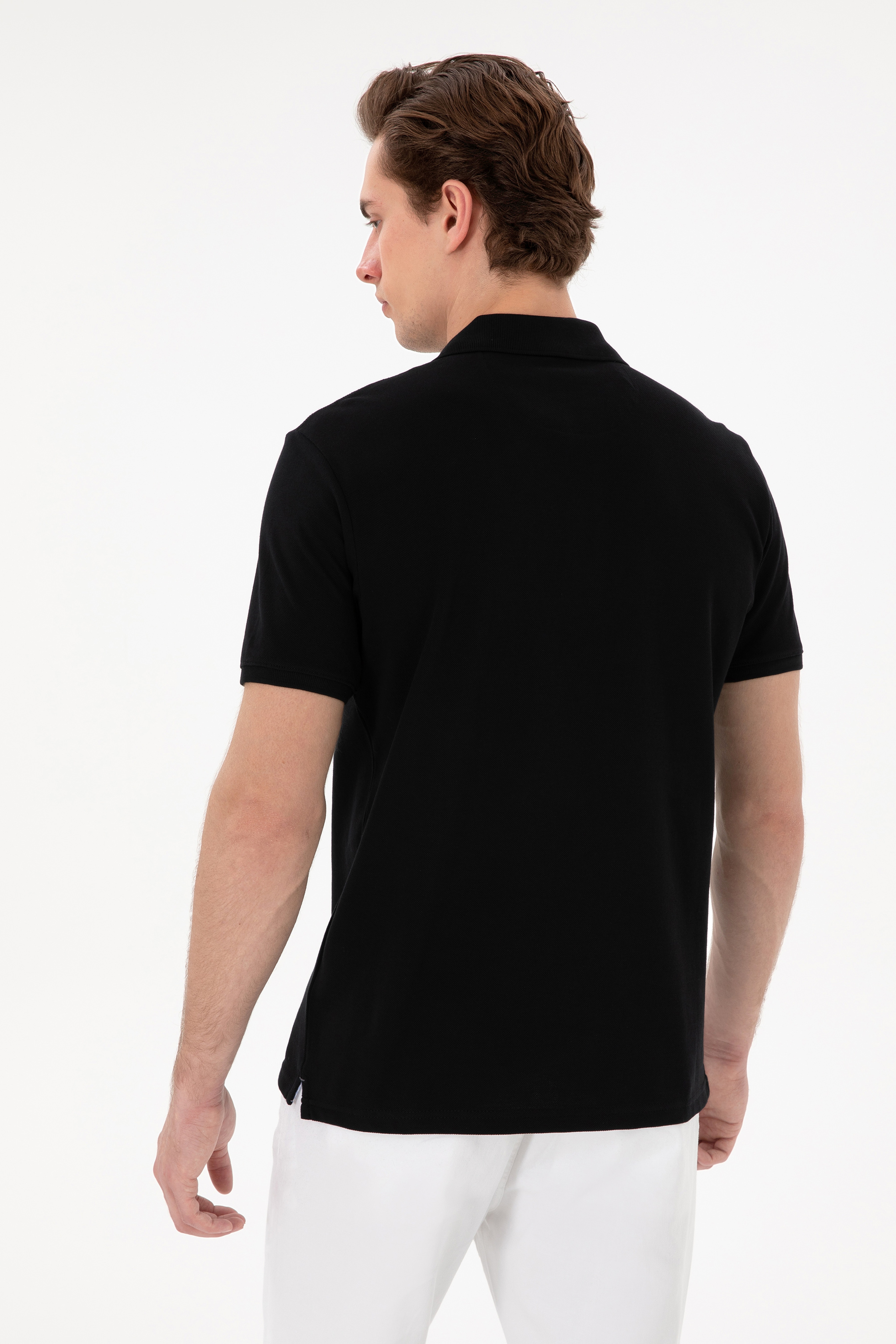 Erkek Regular Fit Polo Yaka Siyah Basic Tişört