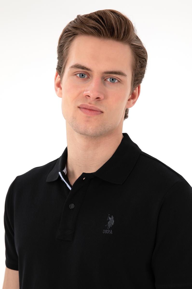 Erkek Regular Fit Polo Yaka Siyah Basic Tişört